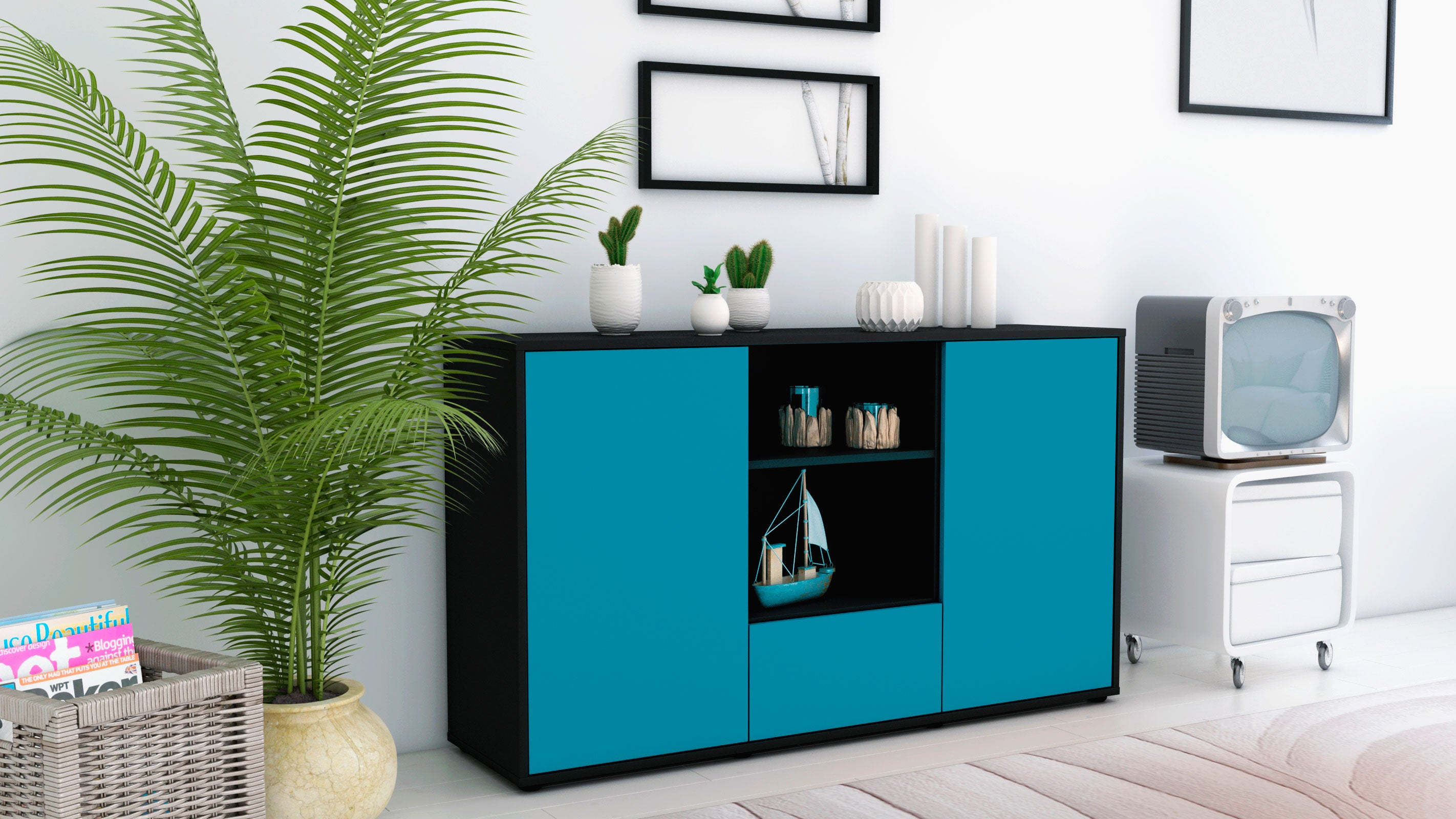 Sideboard - Desideria - Design Farbakzent - Freistehend mit Push to Open 136 cm Anthrazit
