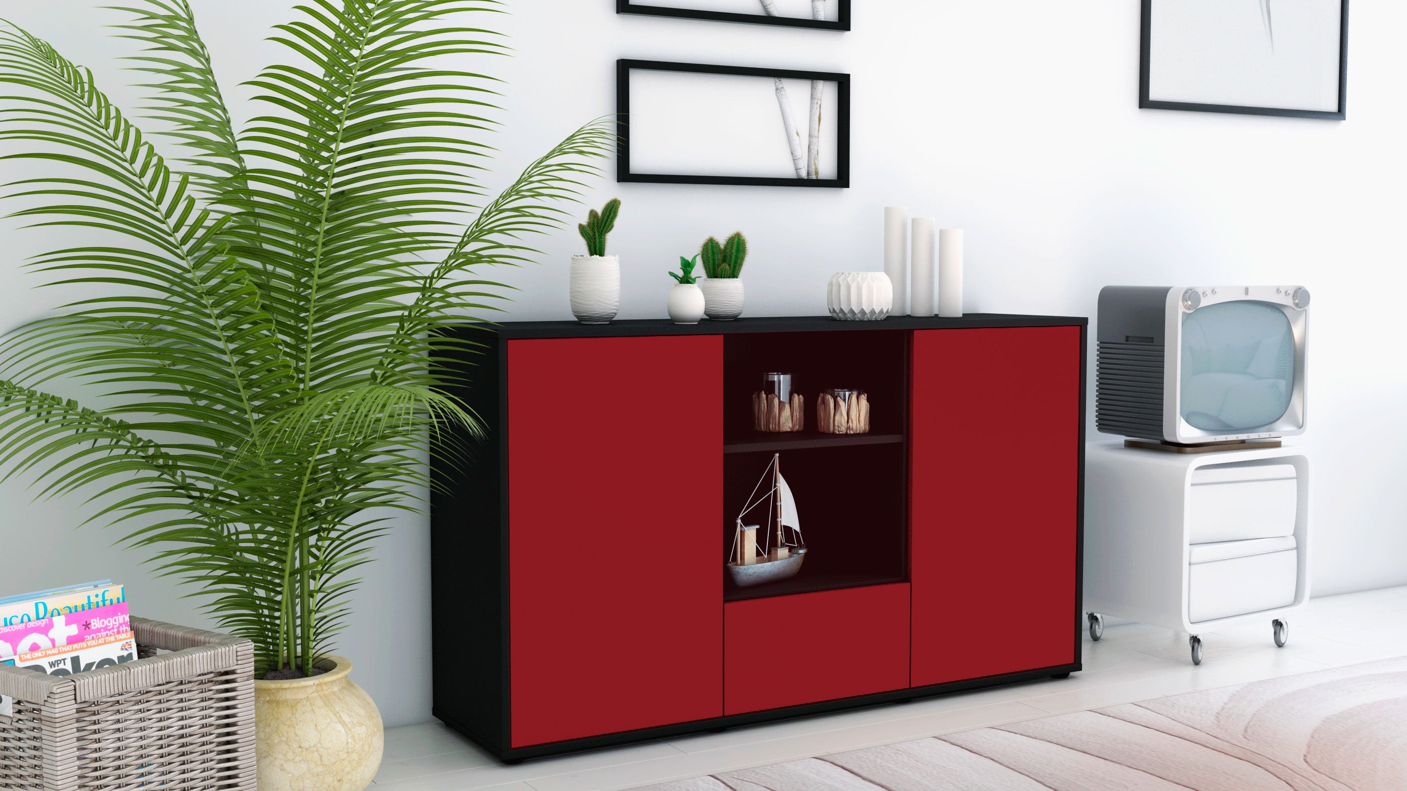 Sideboard - Desideria - Design Farbakzent - Freistehend mit Push to Open 136 cm Anthrazit