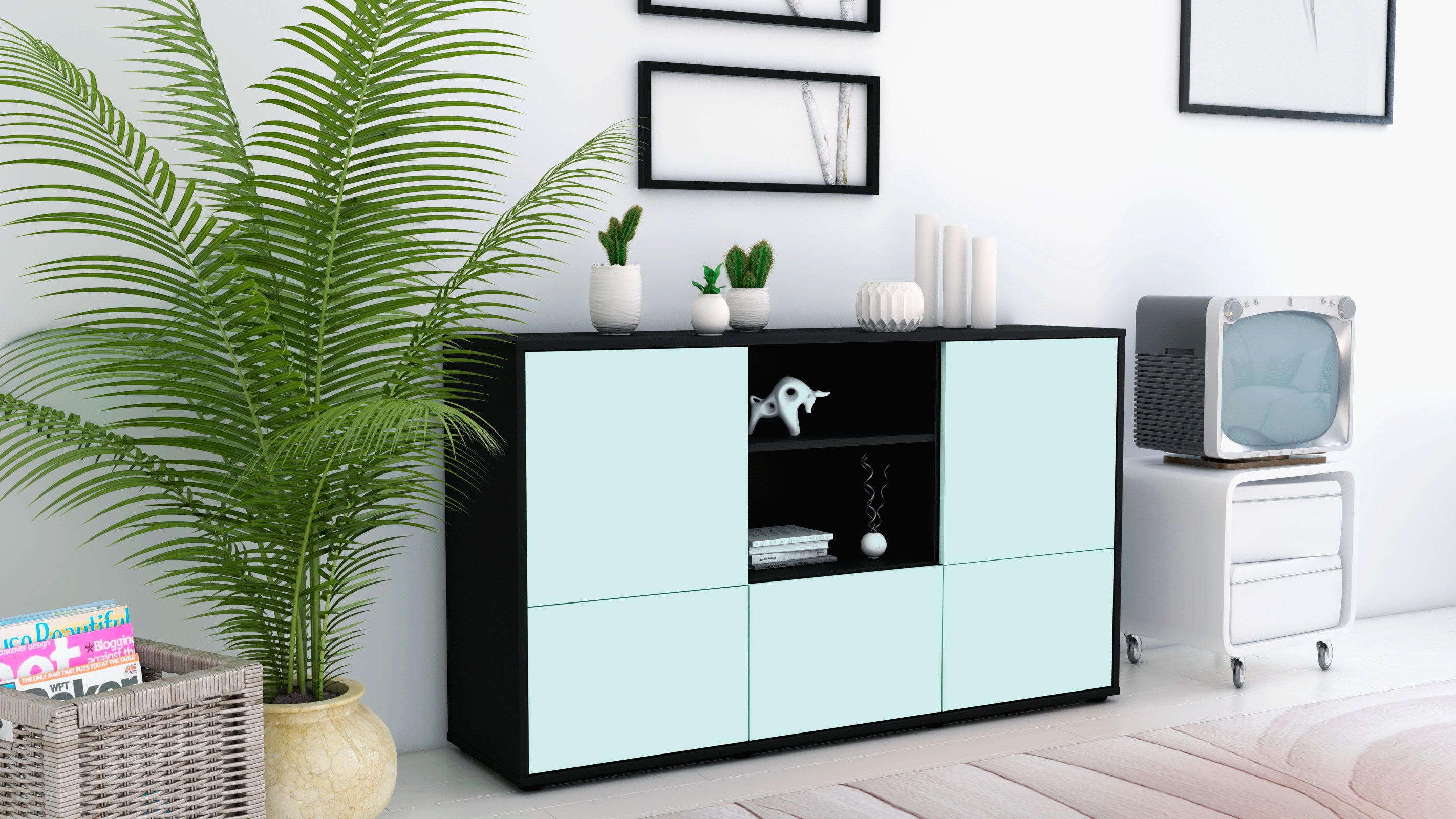 Sideboard - Diellza - Design Farbakzent - Freistehend mit Push to Open 136 cm Anthrazit