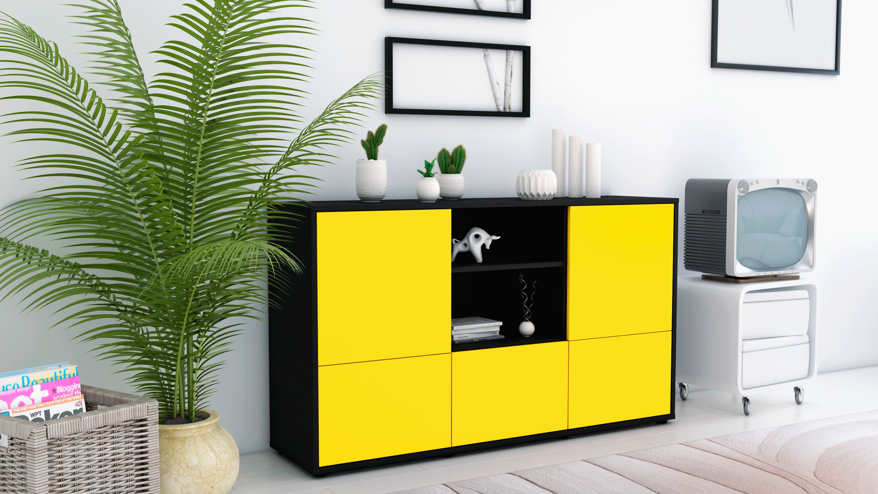 Sideboard - Diellza - Design Farbakzent - Freistehend mit Push to Open 136 cm Anthrazit