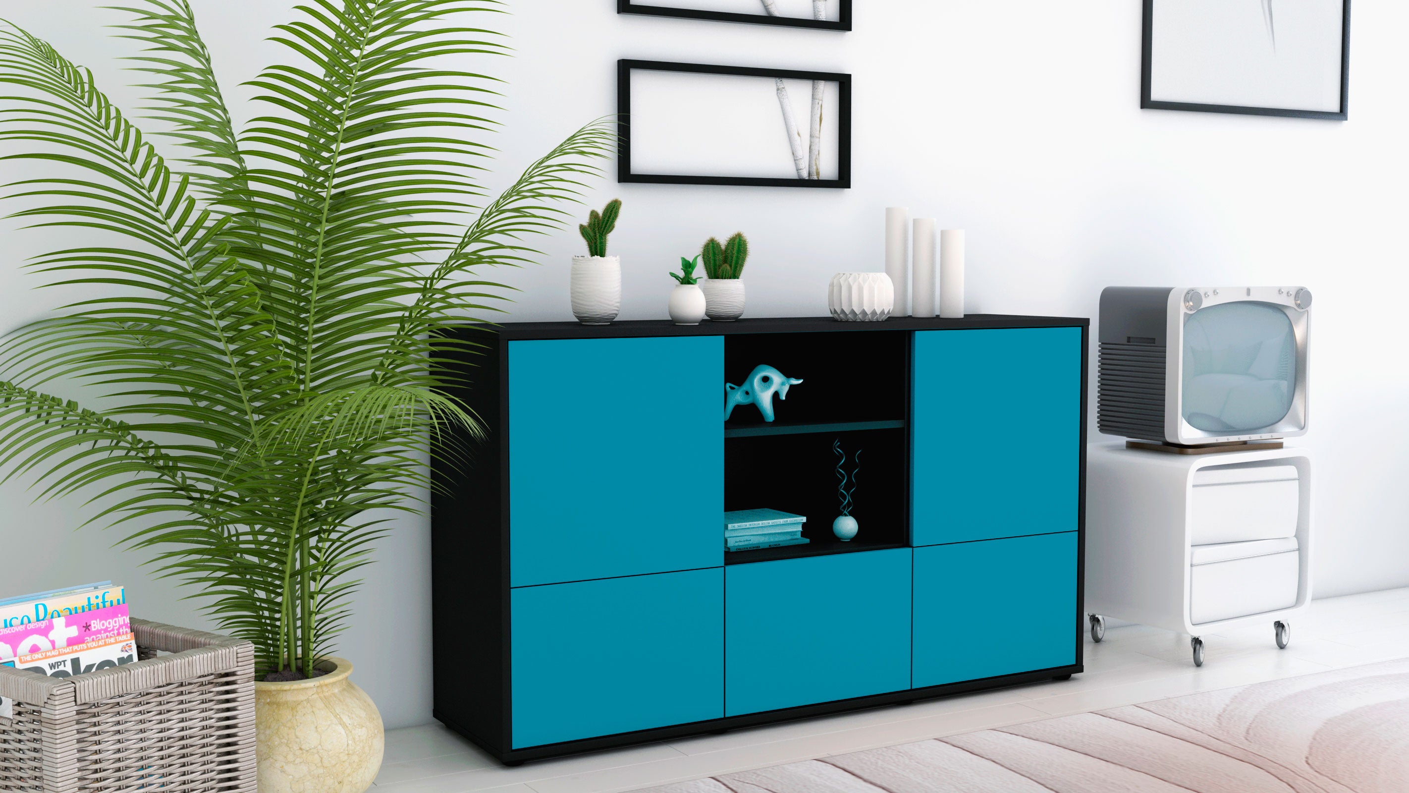 Sideboard - Diellza - Design Farbakzent - Freistehend mit Push to Open 136 cm Anthrazit
