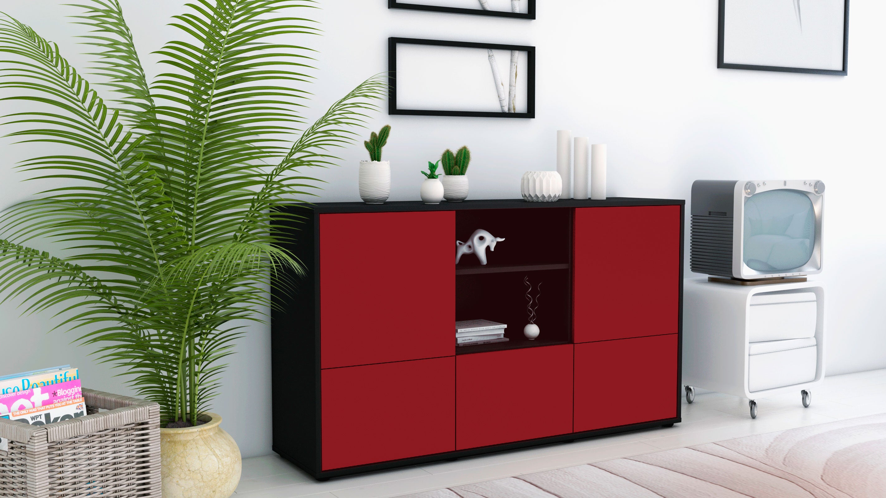 Sideboard - Diellza - Design Farbakzent - Freistehend mit Push to Open 136 cm Anthrazit