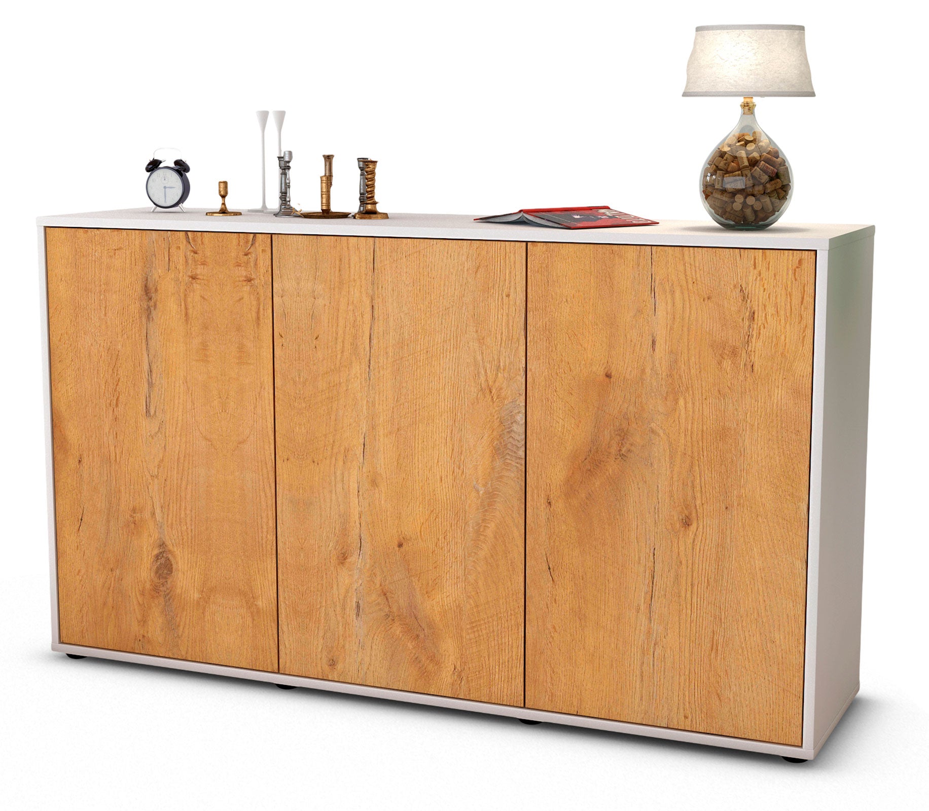 Sideboard - Delia - Design Holzdekor - Freistehend mit Push to Open 136 cm Weiss