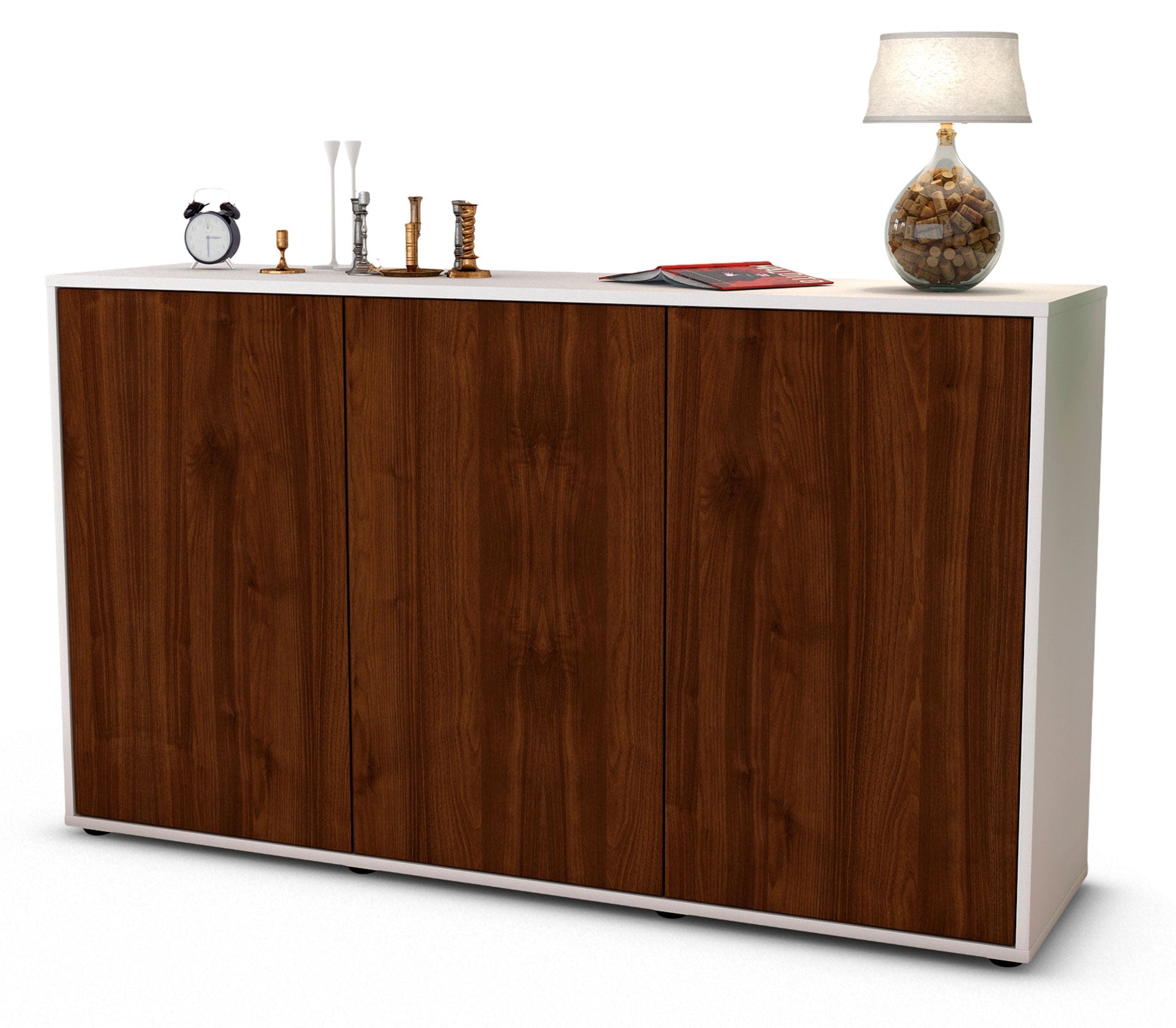 Sideboard - Delia - Design Holzdekor - Freistehend mit Push to Open 136 cm Weiss