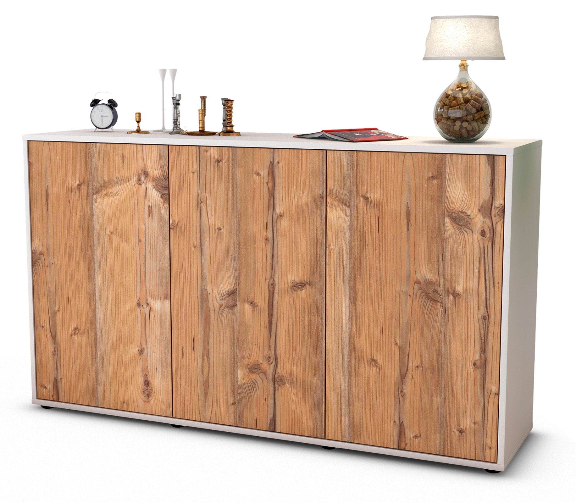 Sideboard - Delia - Design Holzdekor - Freistehend mit Push to Open 136 cm Weiss