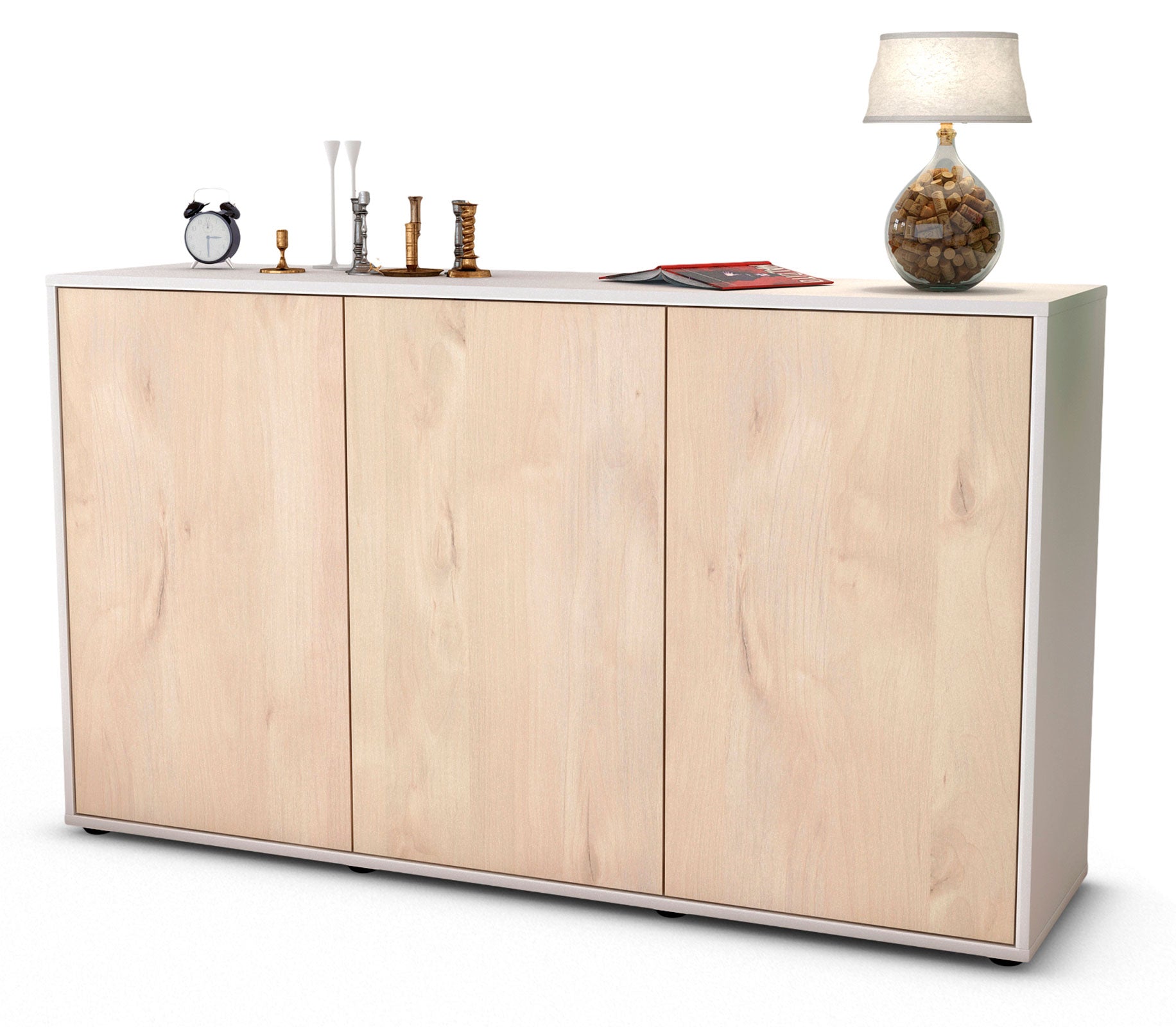 Sideboard - Delia - Design Holzdekor - Freistehend mit Push to Open 136 cm Weiss