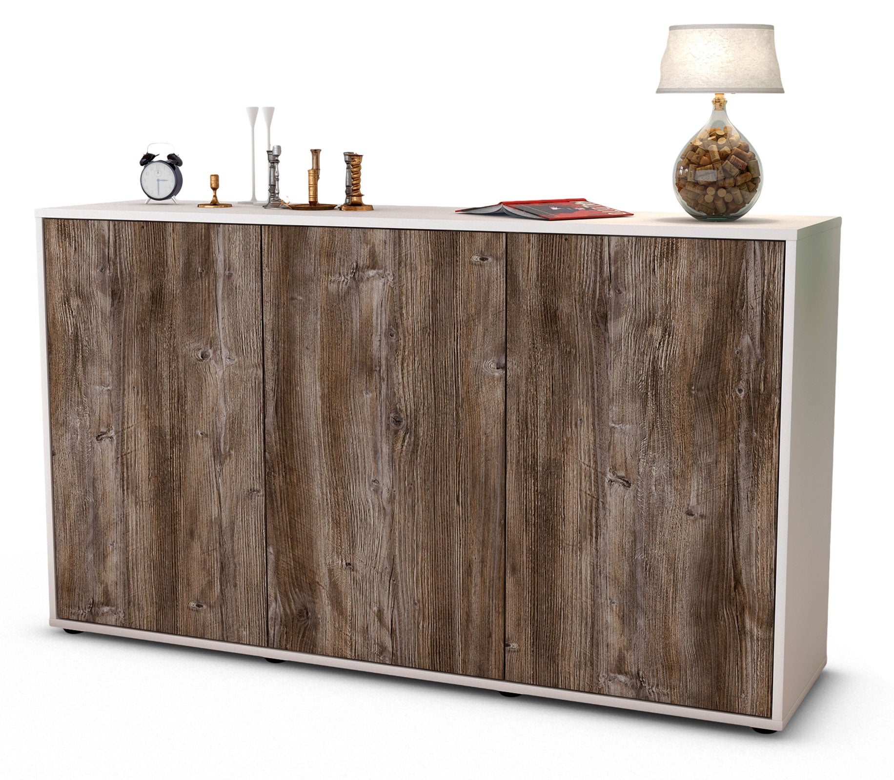 Sideboard - Delia - Design Holzdekor - Freistehend mit Push to Open 136 cm Weiss