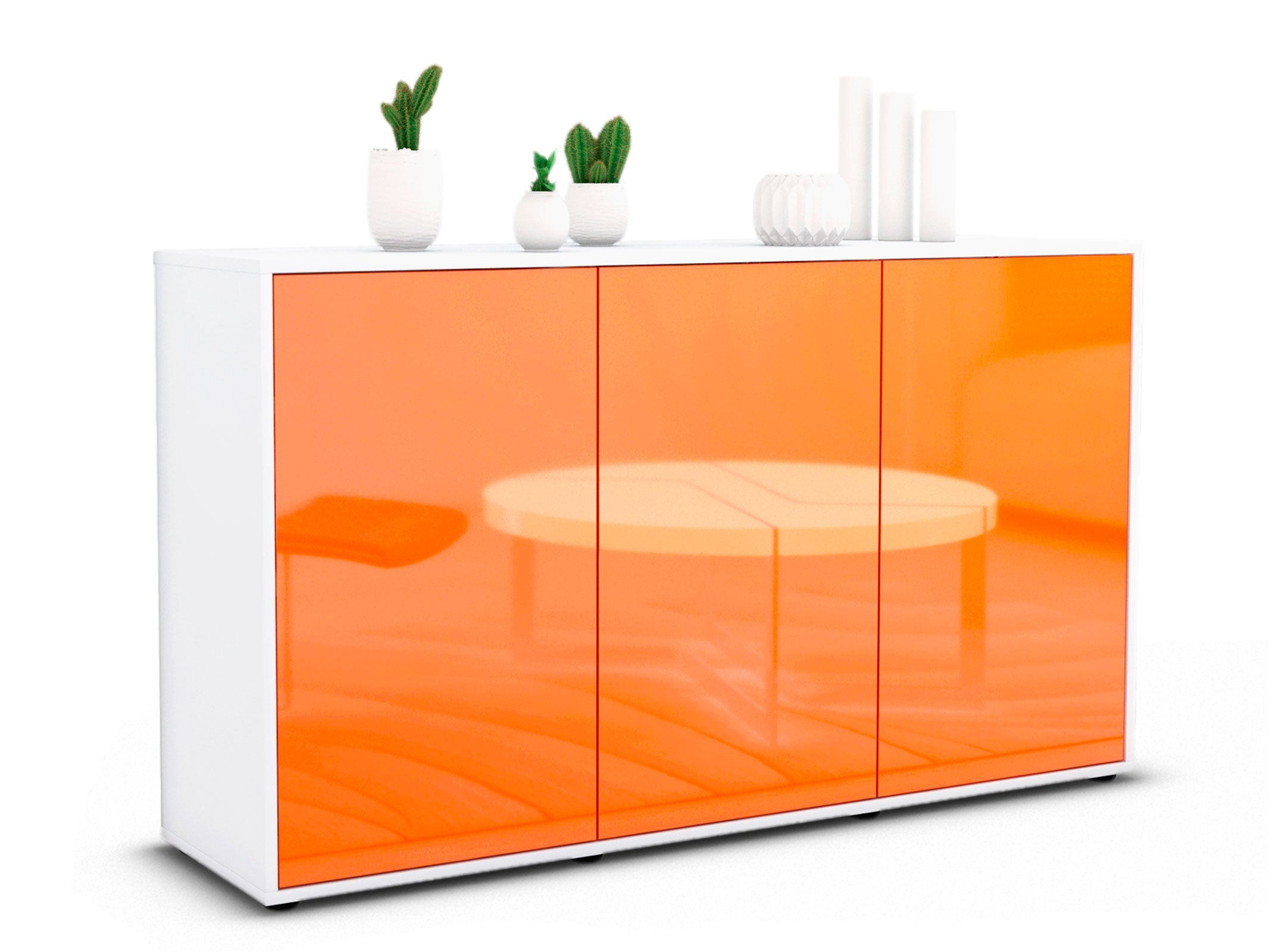 Sideboard - Delia - Design Hochglanz - Freistehend mit Push to Open 136 cm Weiss