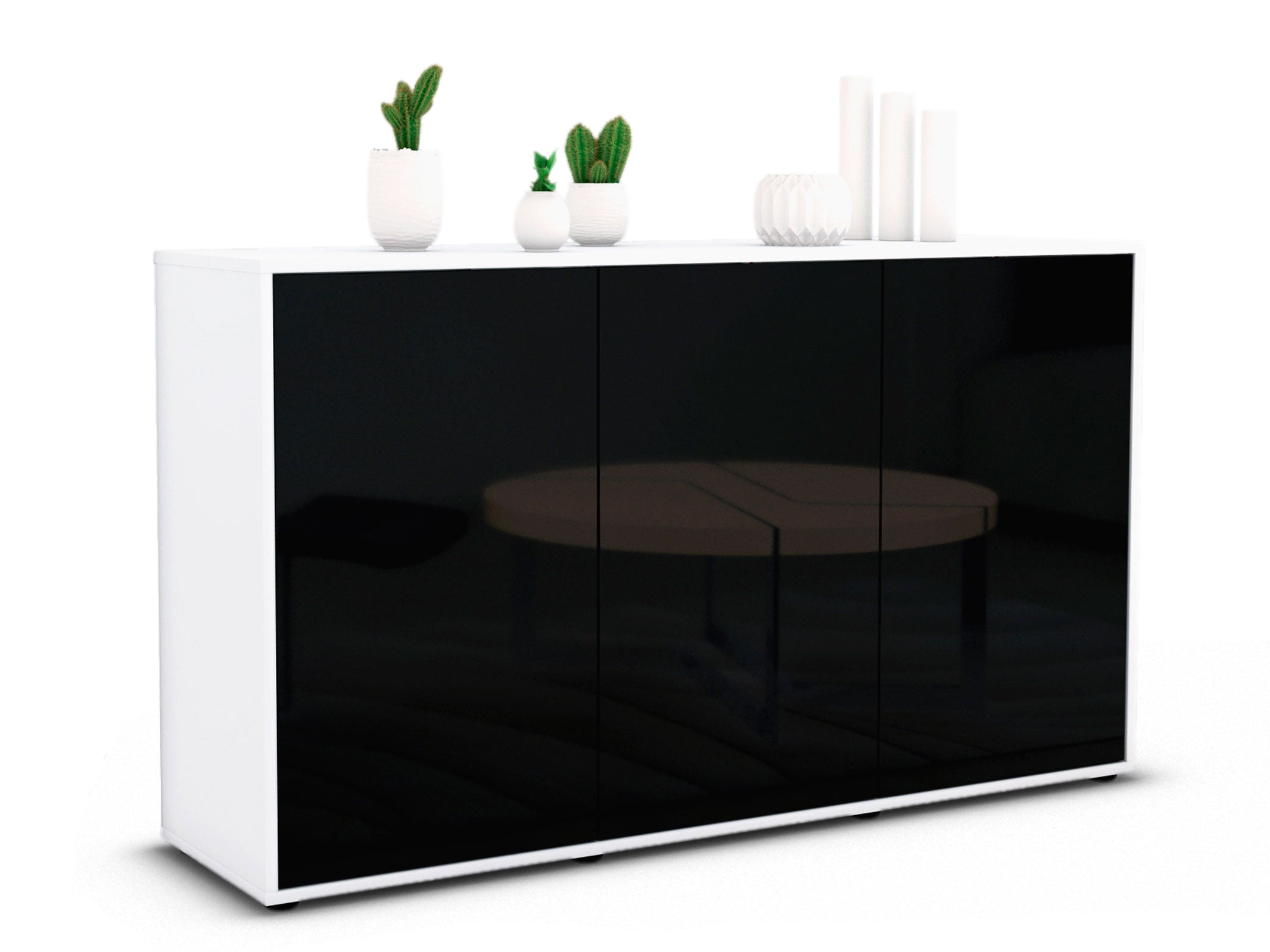 Sideboard - Delia - Design Hochglanz - Freistehend mit Push to Open 136 cm Weiss