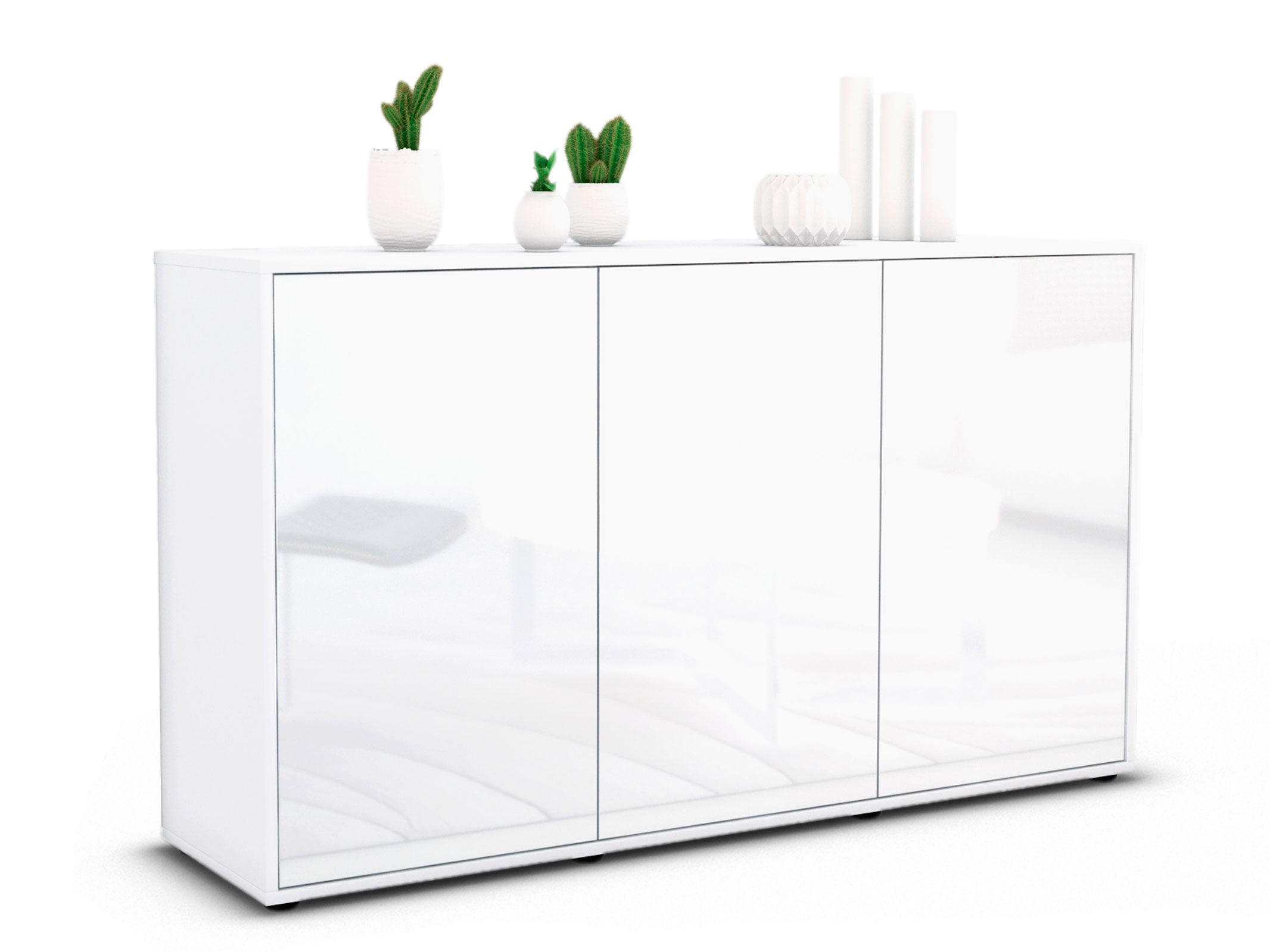 Sideboard - Delia - Design Hochglanz - Freistehend mit Push to Open 136 cm Weiss