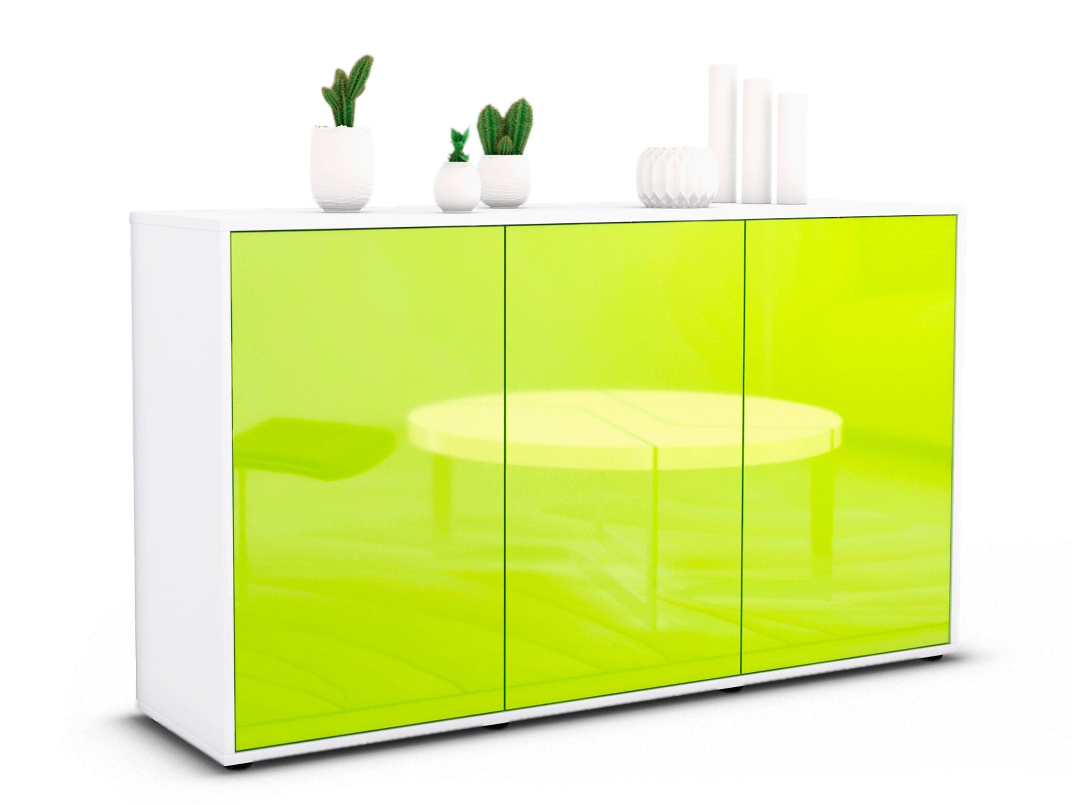 Sideboard - Delia - Design Hochglanz - Freistehend mit Push to Open 136 cm Weiss