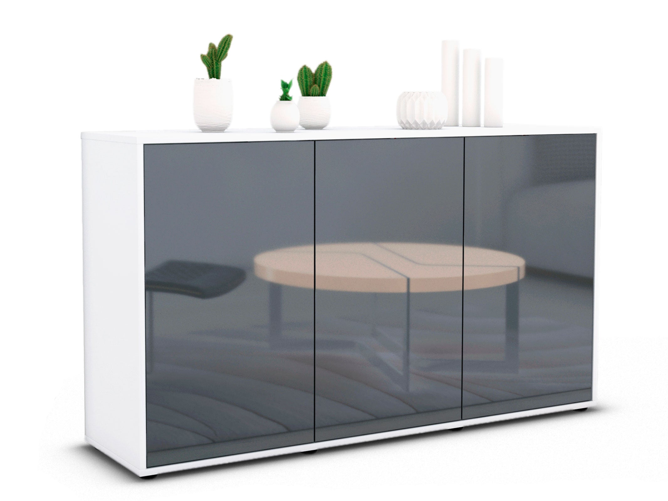 Sideboard - Delia - Design Hochglanz - Freistehend mit Push to Open 136 cm Weiss