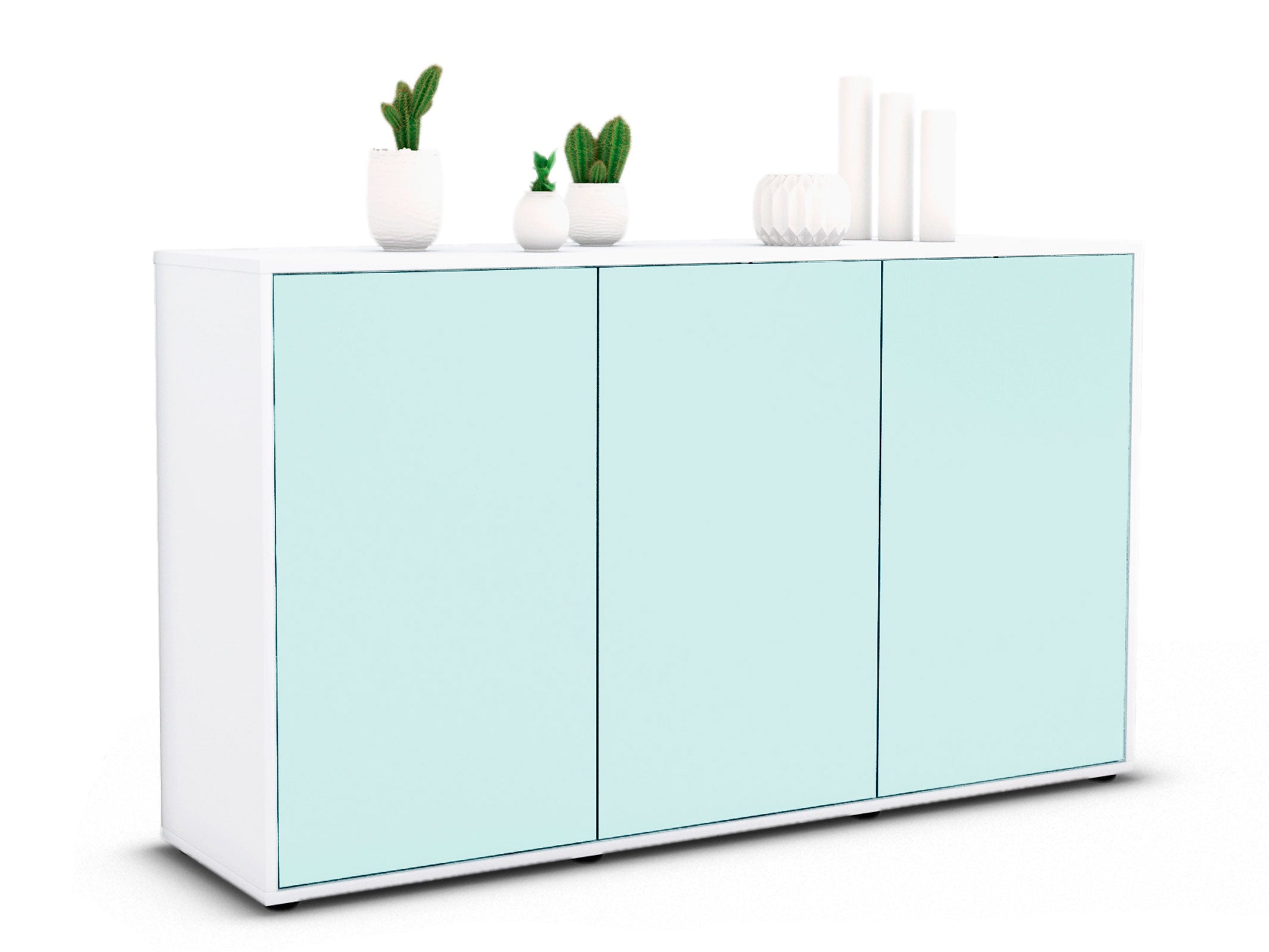 Sideboard - Delia - Design Farbakzent - Freistehend mit Push to Open 136 cm Weiss