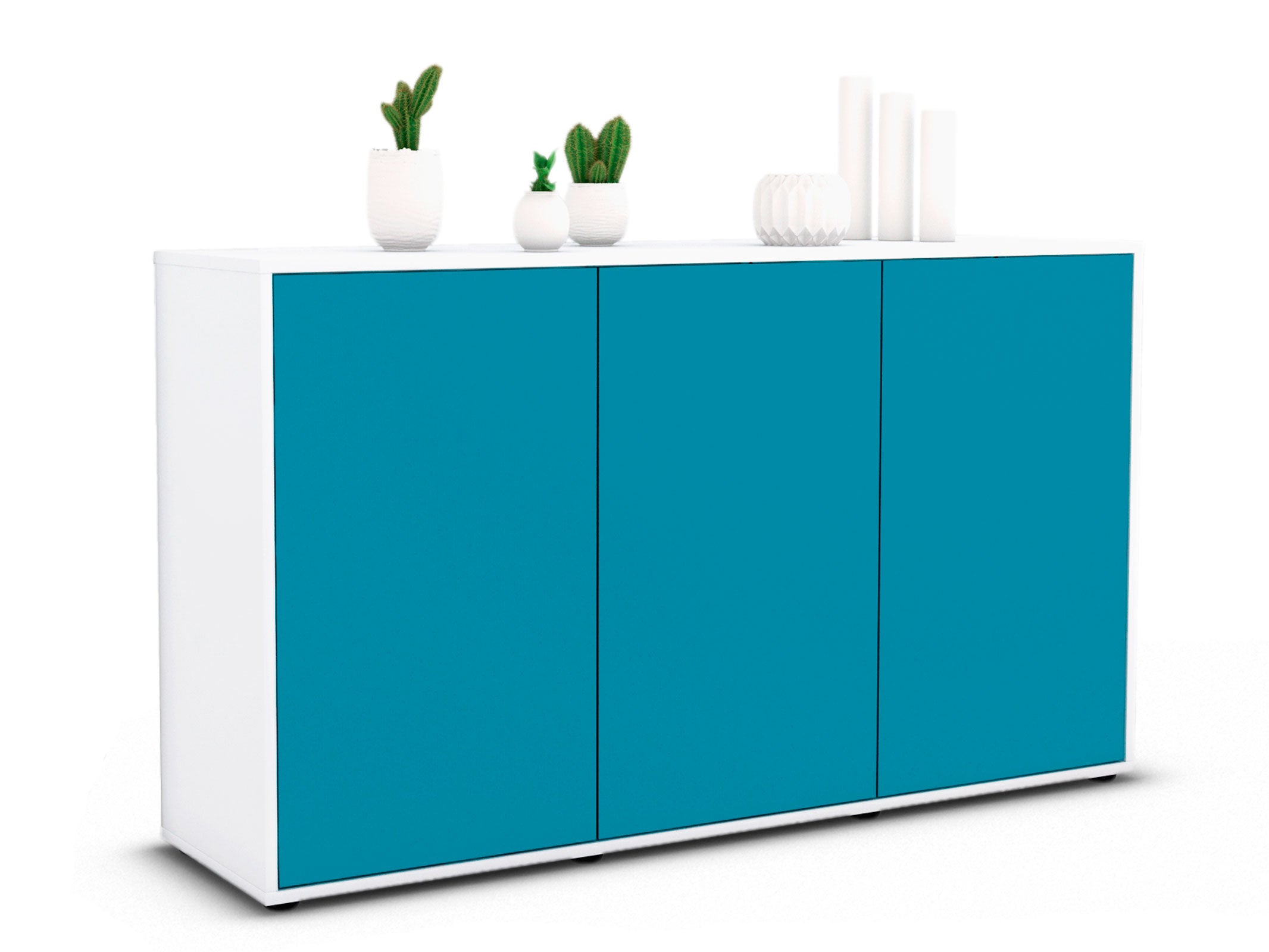 Sideboard - Delia - Design Farbakzent - Freistehend mit Push to Open 136 cm Weiss