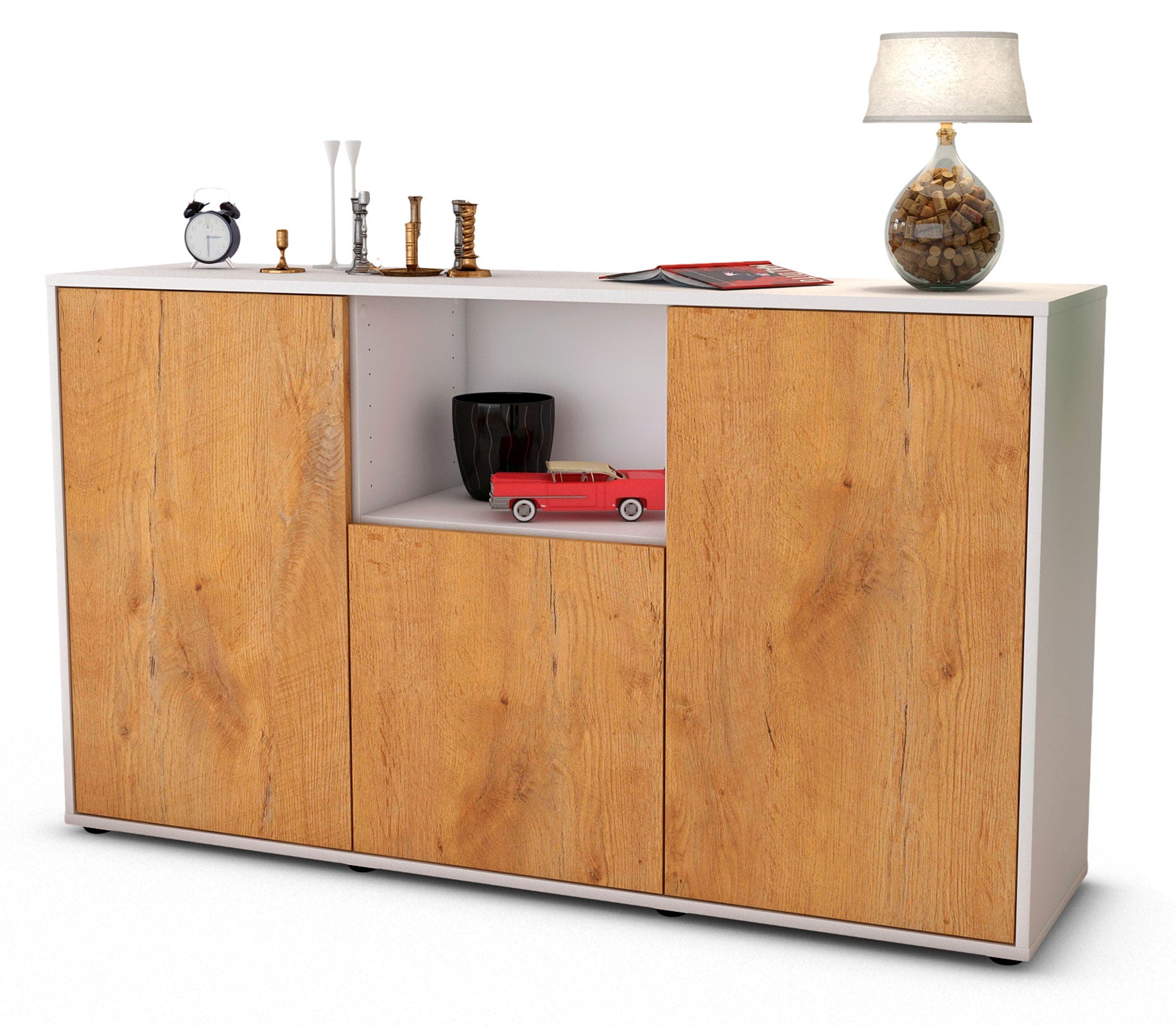 Sideboard - Demetria - Design Holzdekor - Freistehend mit Push to Open 136 cm Weiss