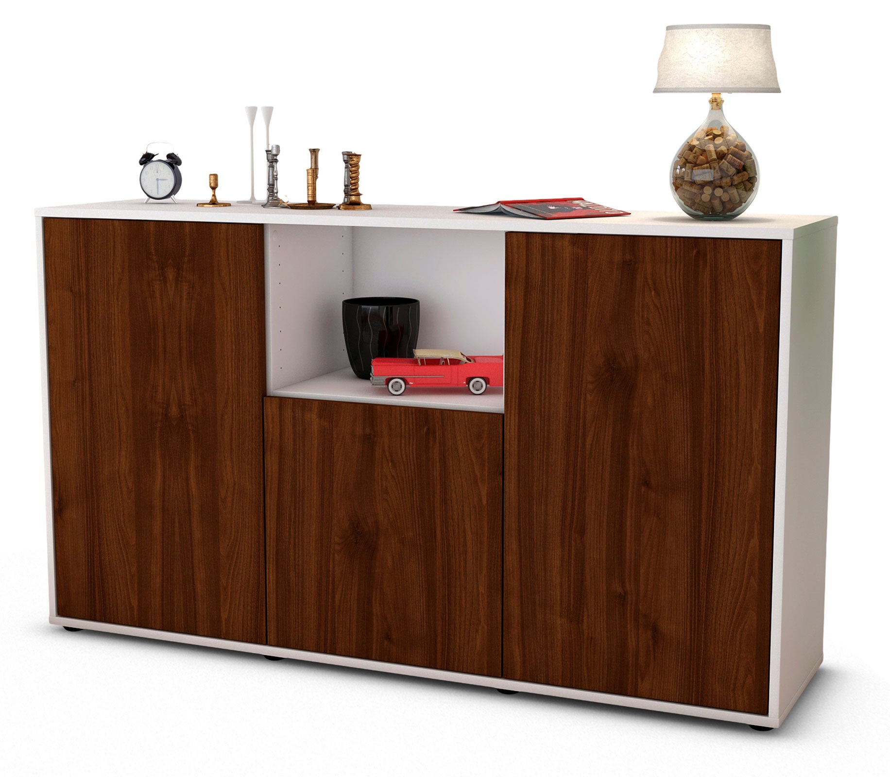 Sideboard - Demetria - Design Holzdekor - Freistehend mit Push to Open 136 cm Weiss