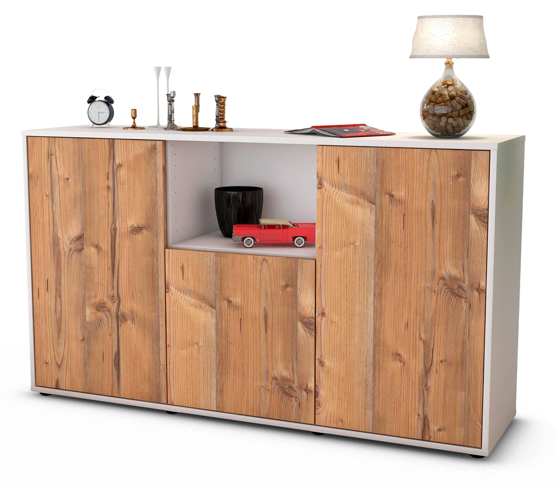 Sideboard - Demetria - Design Holzdekor - Freistehend mit Push to Open 136 cm Weiss