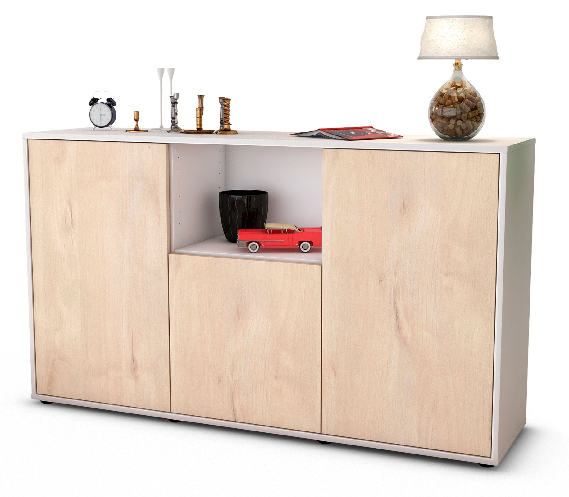 Sideboard - Demetria - Design Holzdekor - Freistehend mit Push to Open 136 cm Weiss