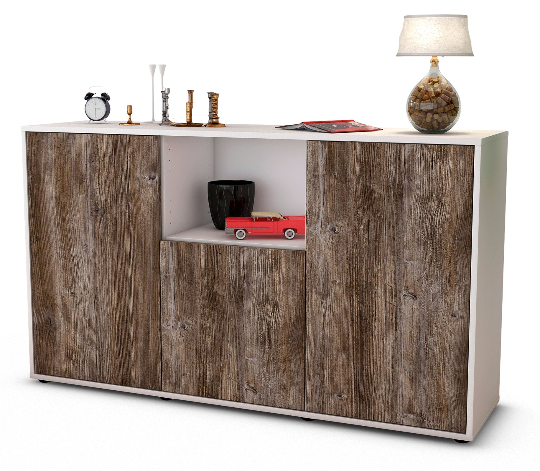 Sideboard - Demetria - Design Holzdekor - Freistehend mit Push to Open 136 cm Weiss