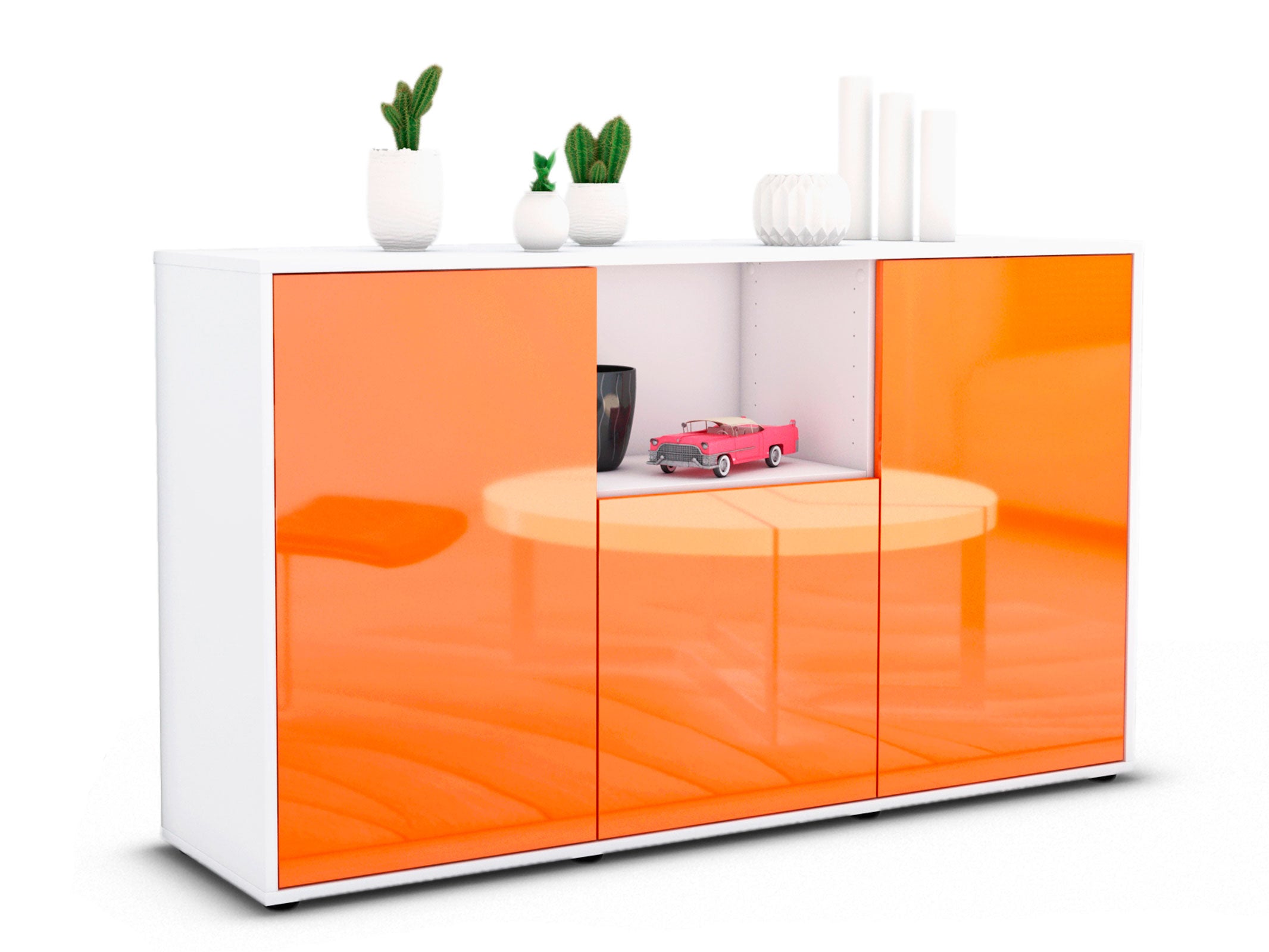 Sideboard - Demetria - Design Hochglanz - Freistehend mit Push to Open 136 cm Weiss