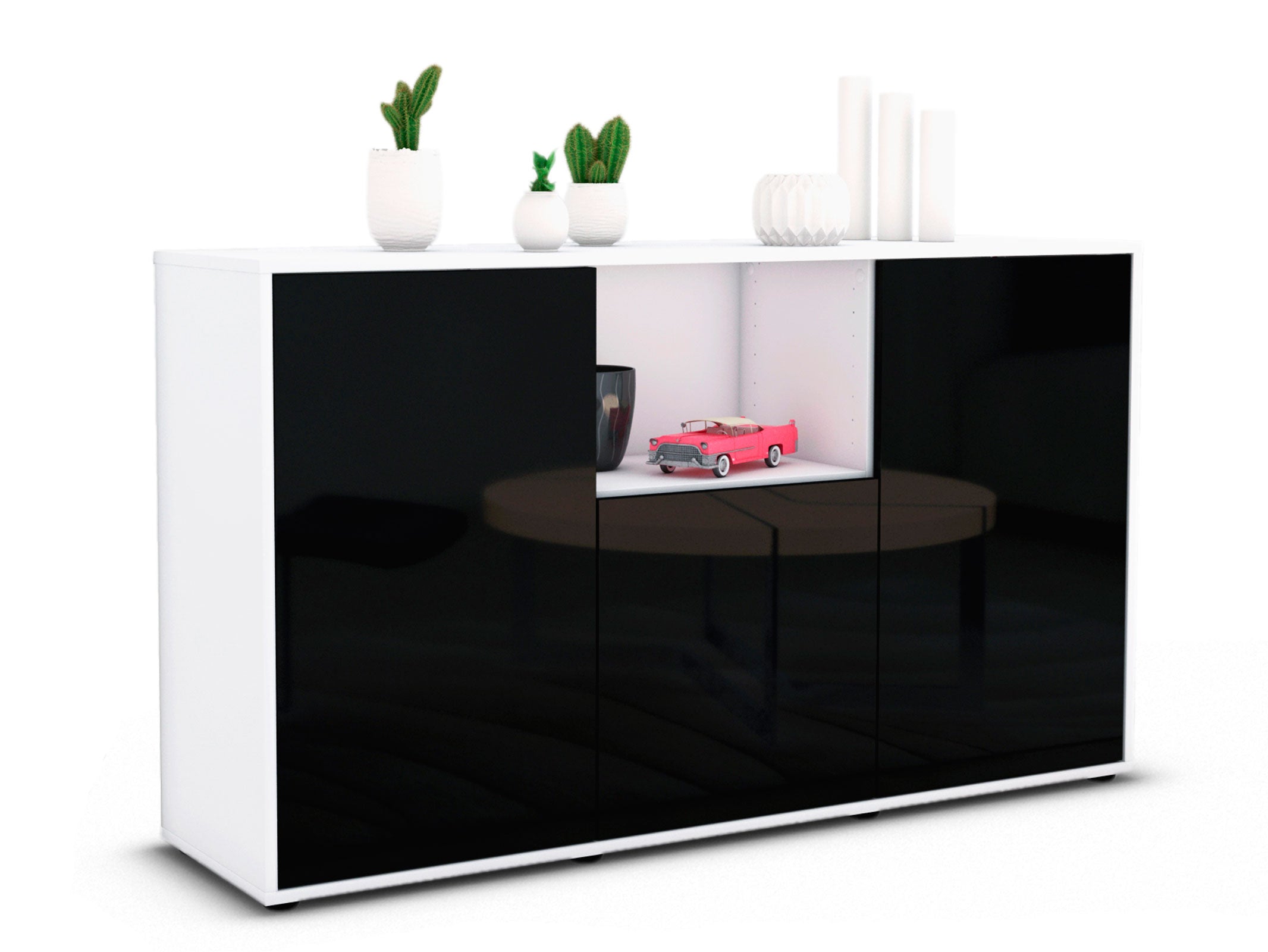 Sideboard - Demetria - Design Hochglanz - Freistehend mit Push to Open 136 cm Weiss