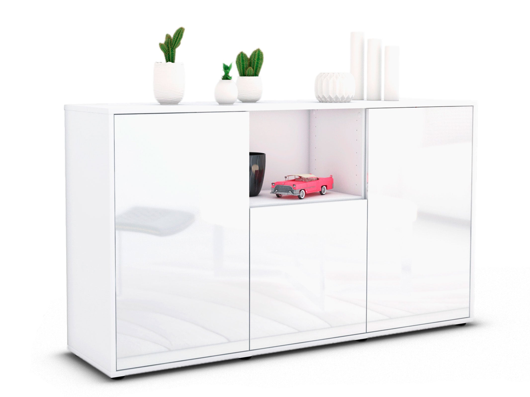 Sideboard - Demetria - Design Hochglanz - Freistehend mit Push to Open 136 cm Weiss