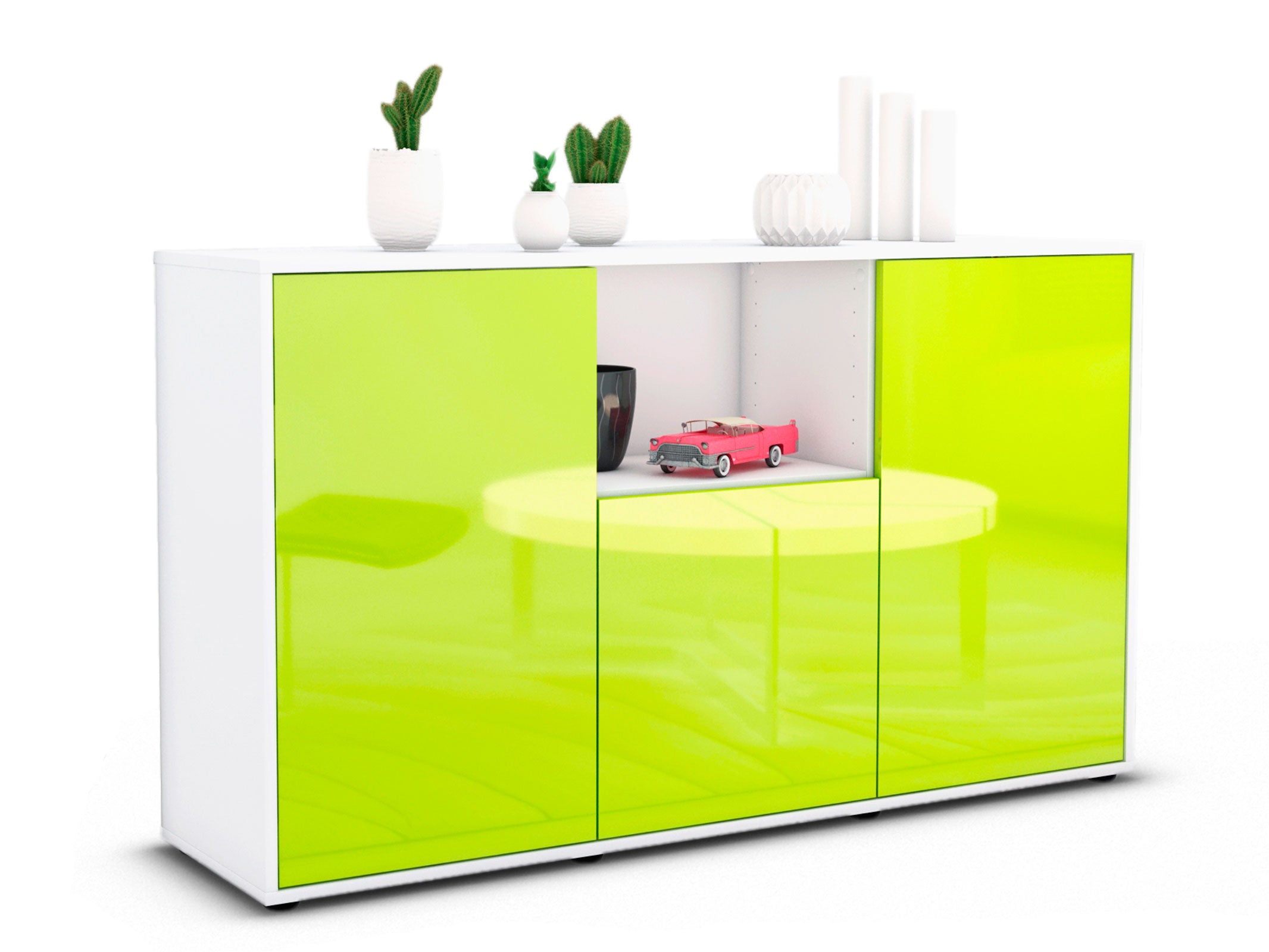 Sideboard - Demetria - Design Hochglanz - Freistehend mit Push to Open 136 cm Weiss