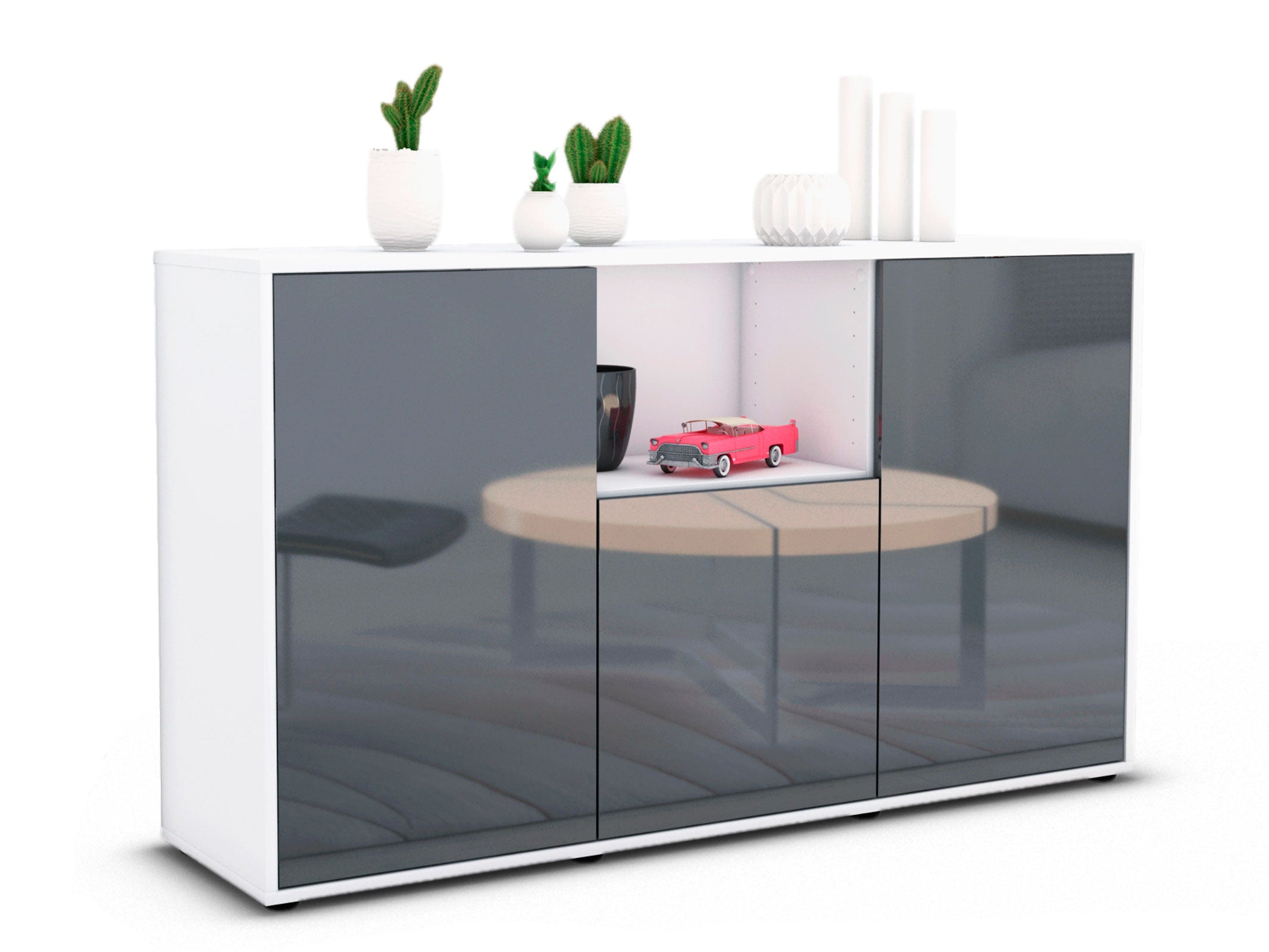 Sideboard - Demetria - Design Hochglanz - Freistehend mit Push to Open 136 cm Weiss