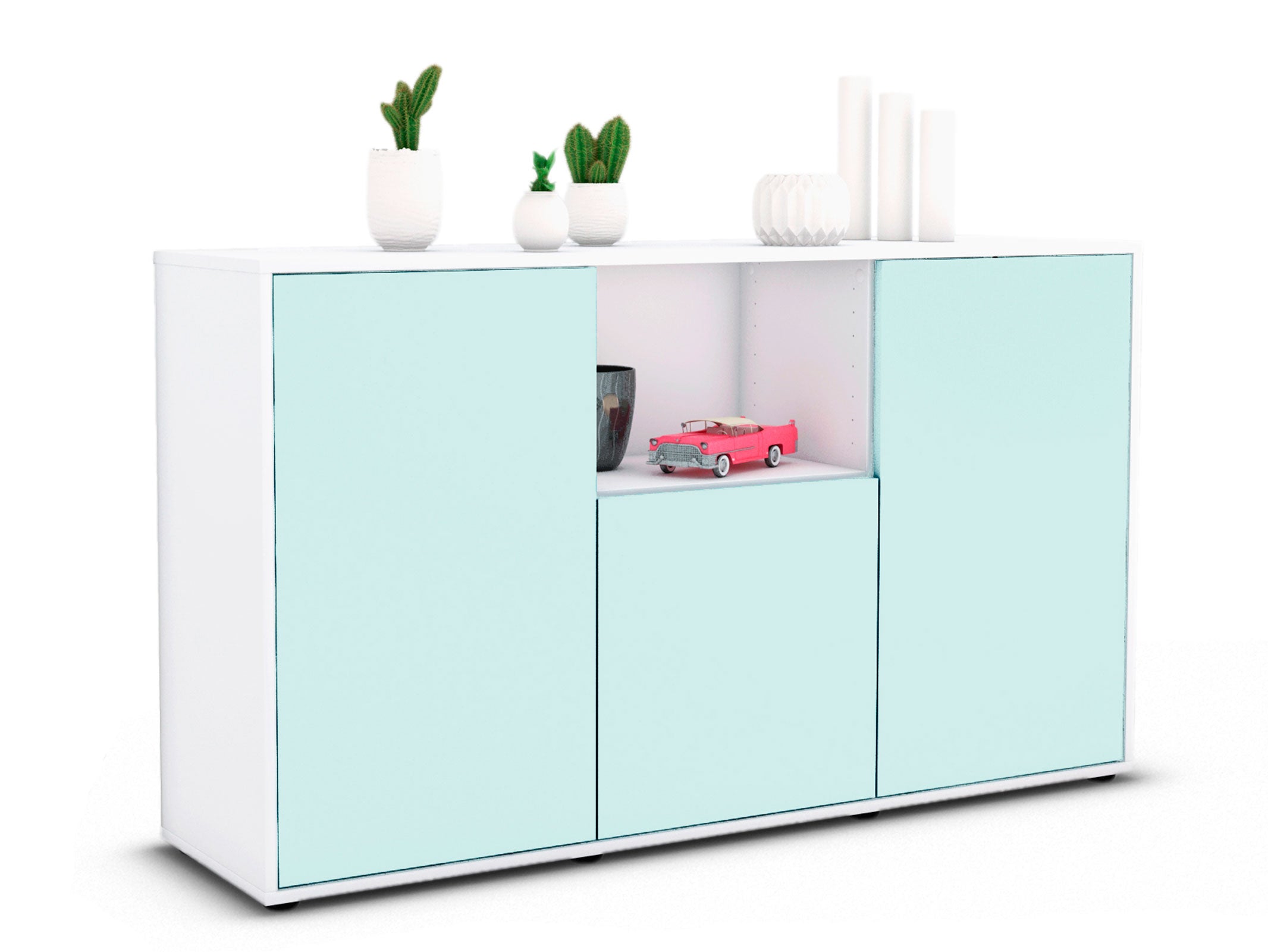 Sideboard - Demetria - Design Farbakzent - Freistehend mit Push to Open 136 cm Weiss