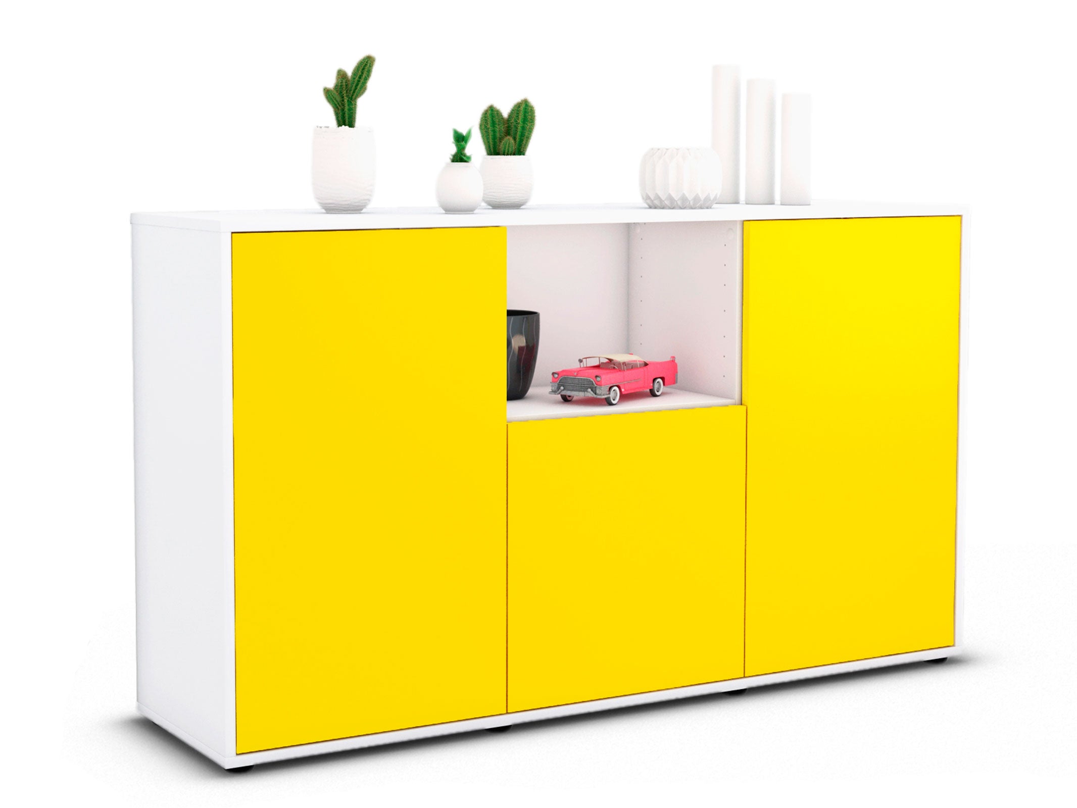 Sideboard - Demetria - Design Farbakzent - Freistehend mit Push to Open 136 cm Weiss