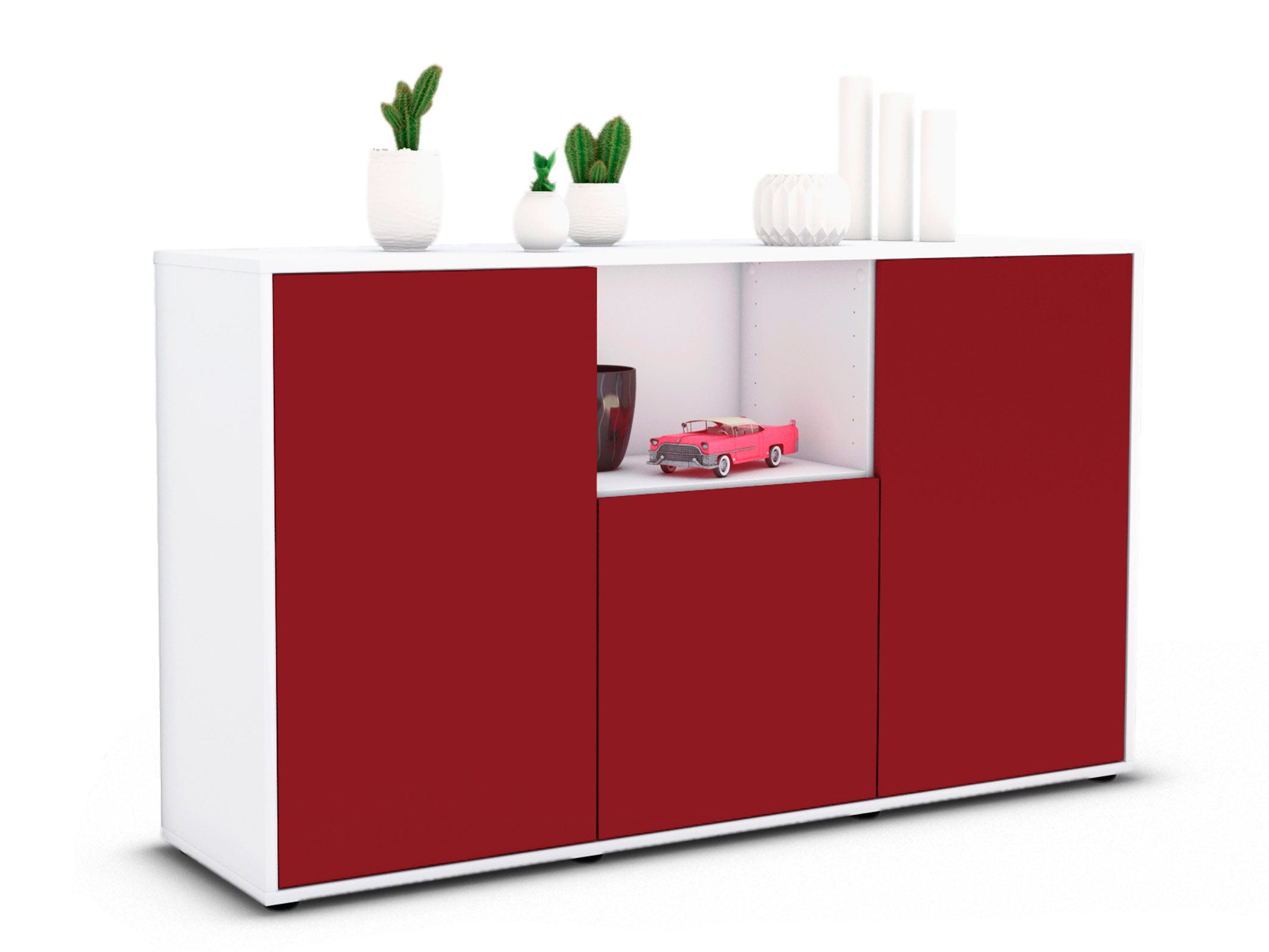 Sideboard - Demetria - Design Farbakzent - Freistehend mit Push to Open 136 cm Weiss