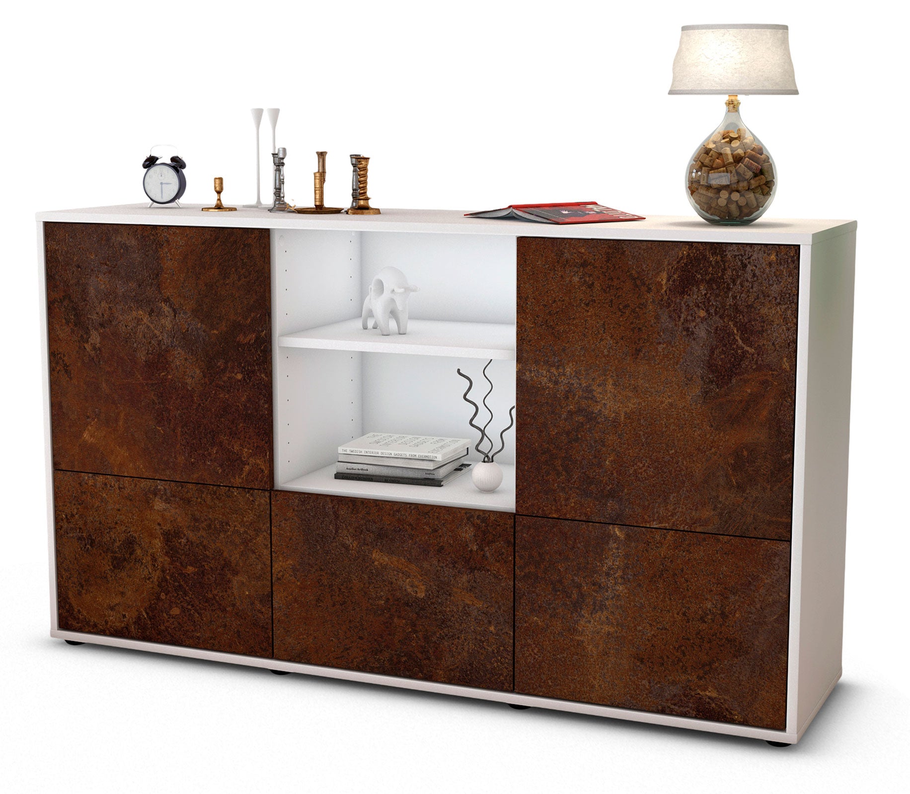 Sideboard - Diellza - Design Industrie Stil - Freistehend mit Push to