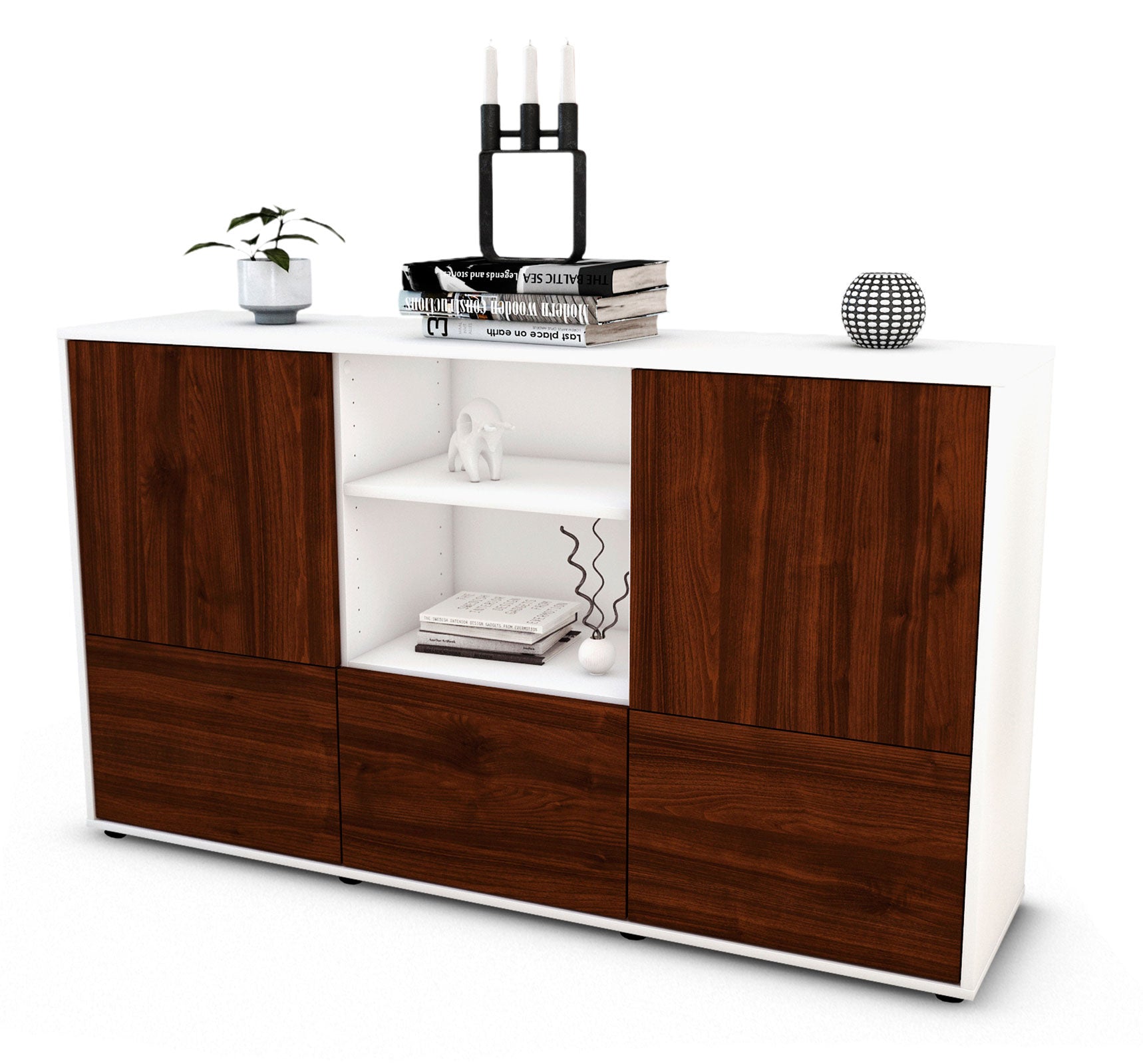 Sideboard - Diellza - Design Holzdekor - Freistehend mit Push to Open