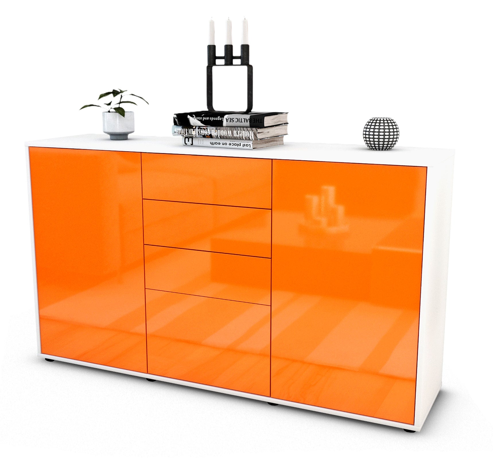 Sideboard - Donatella - Design Hochglanz - Freistehend mit Push to Open 136 cm Weiss