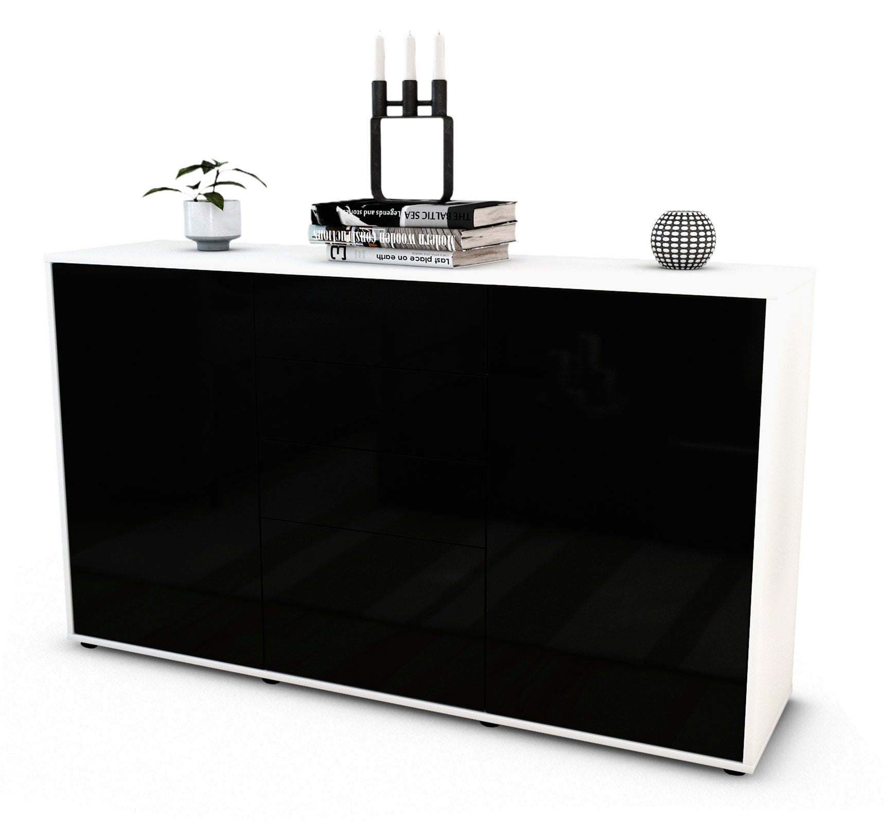 Sideboard - Donatella - Design Hochglanz - Freistehend mit Push to Open 136 cm Weiss