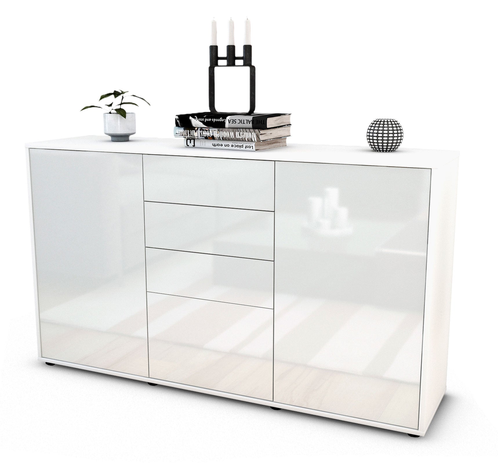 Sideboard - Donatella - Design Hochglanz - Freistehend mit Push to Open 136 cm Weiss