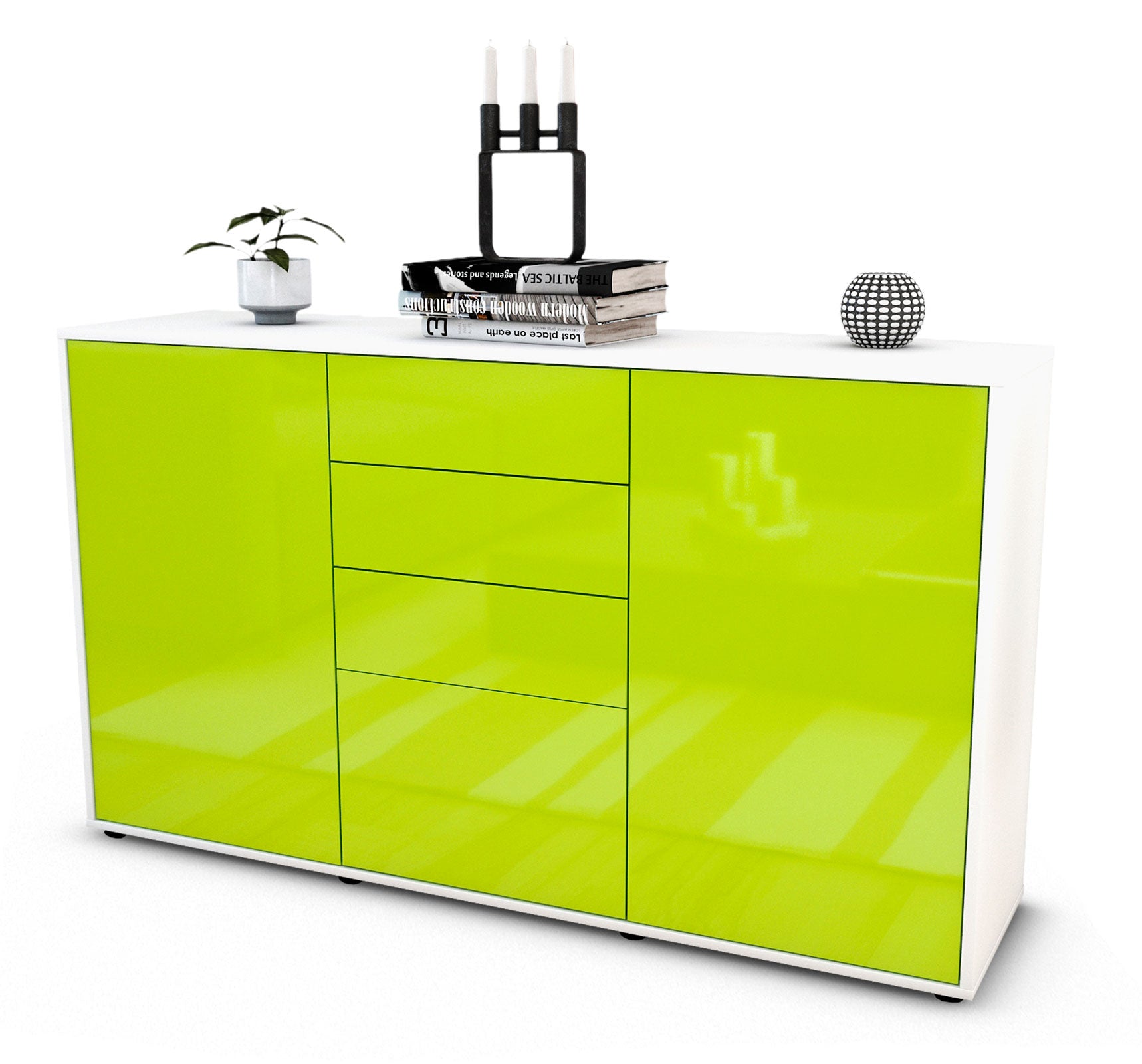 Sideboard - Donatella - Design Hochglanz - Freistehend mit Push to Open 136 cm Weiss
