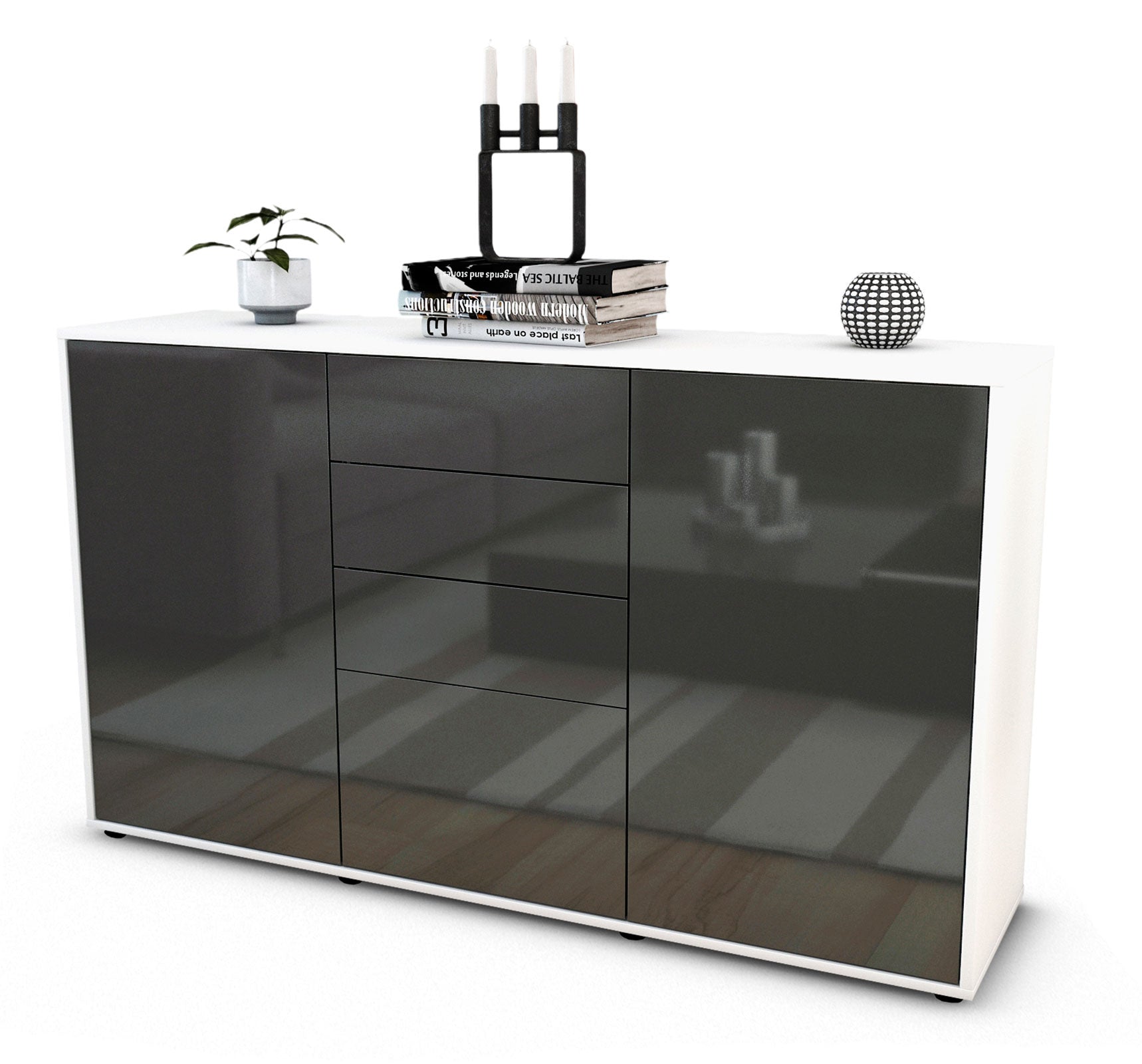 Sideboard - Donatella - Design Hochglanz - Freistehend mit Push to Open 136 cm Weiss
