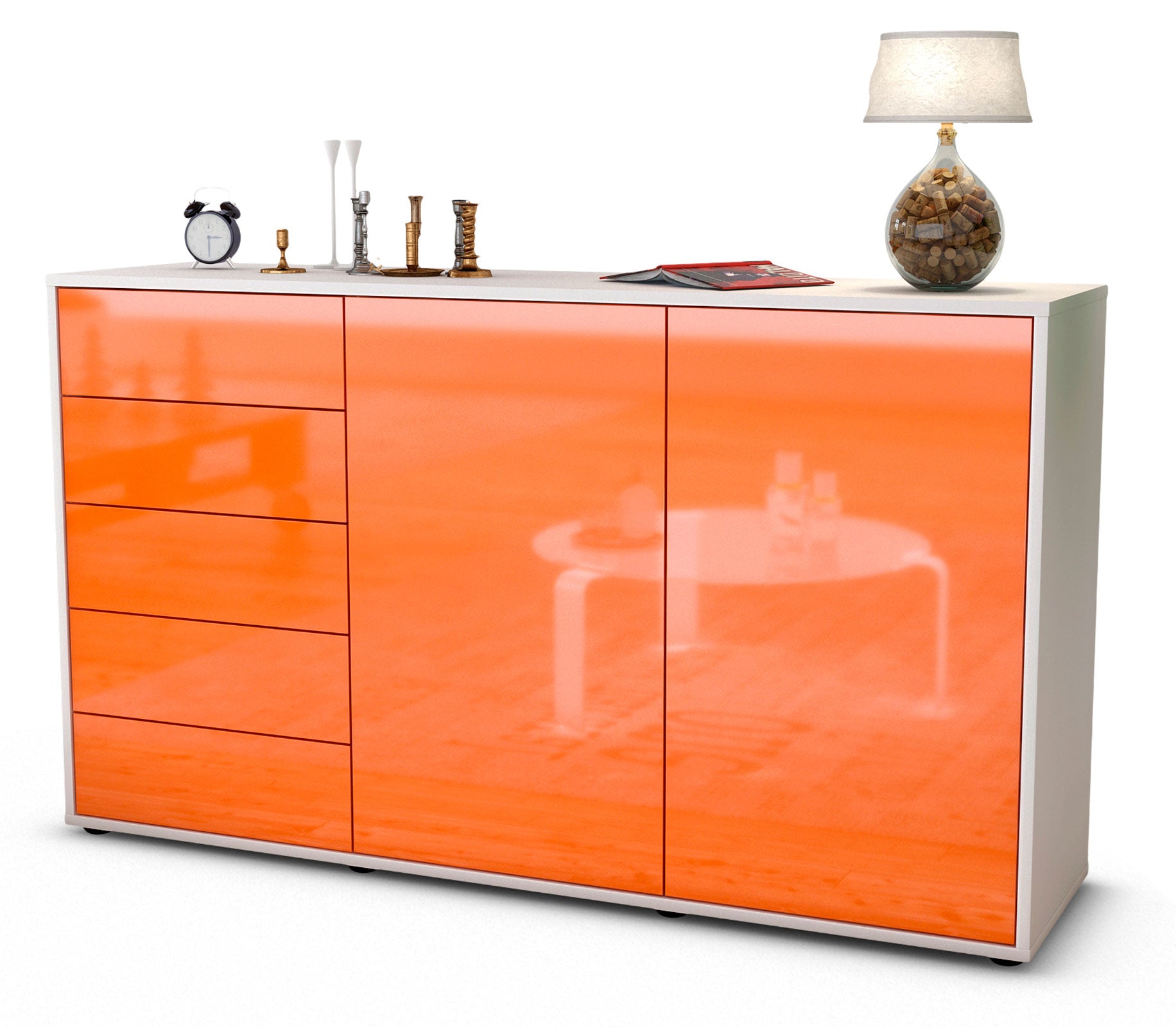 Sideboard - Dorentina - Design Hochglanz - Freistehend mit Push to Open 136 cm Weiss