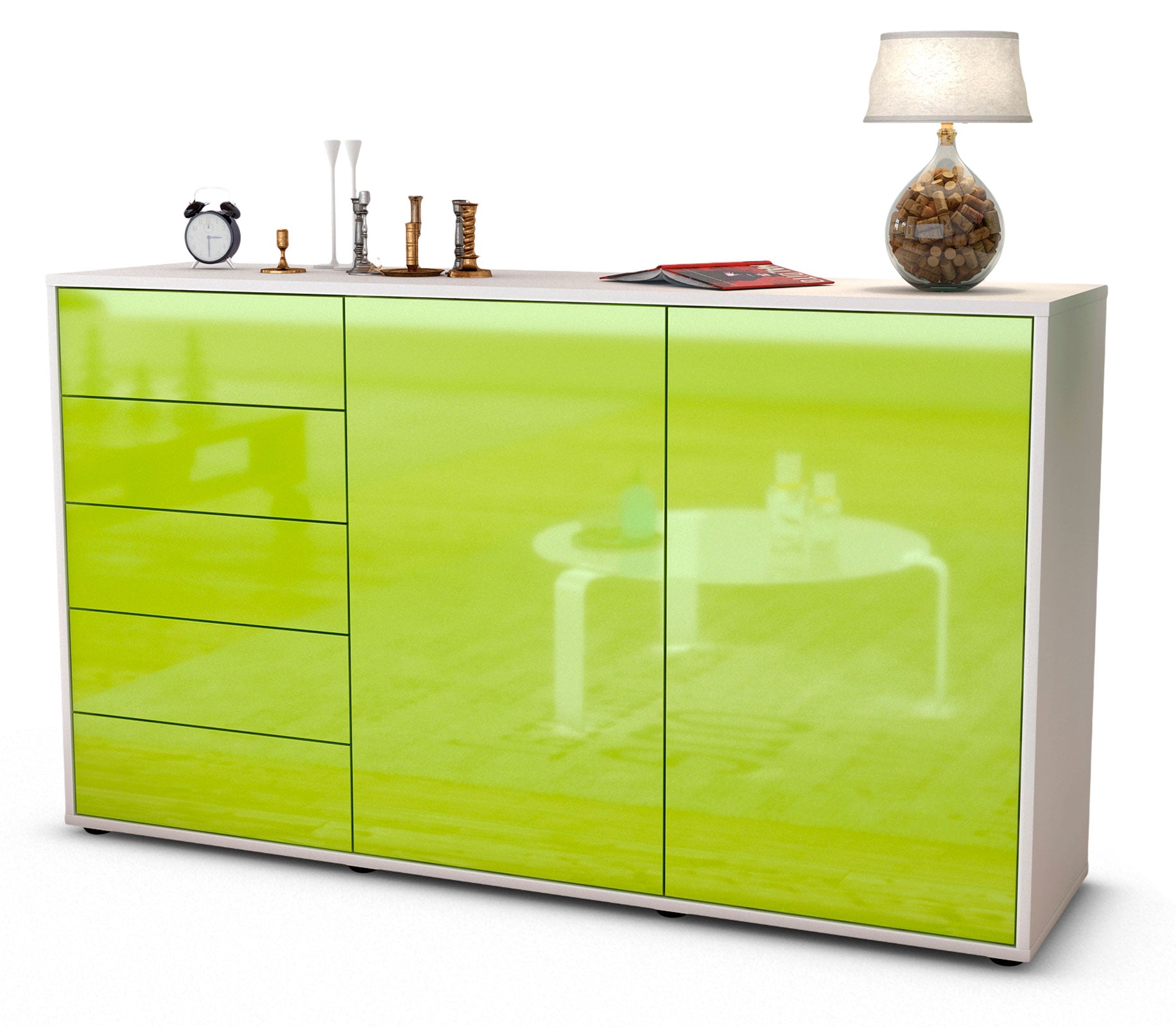 Sideboard - Dorentina - Design Hochglanz - Freistehend mit Push to Open 136 cm Weiss