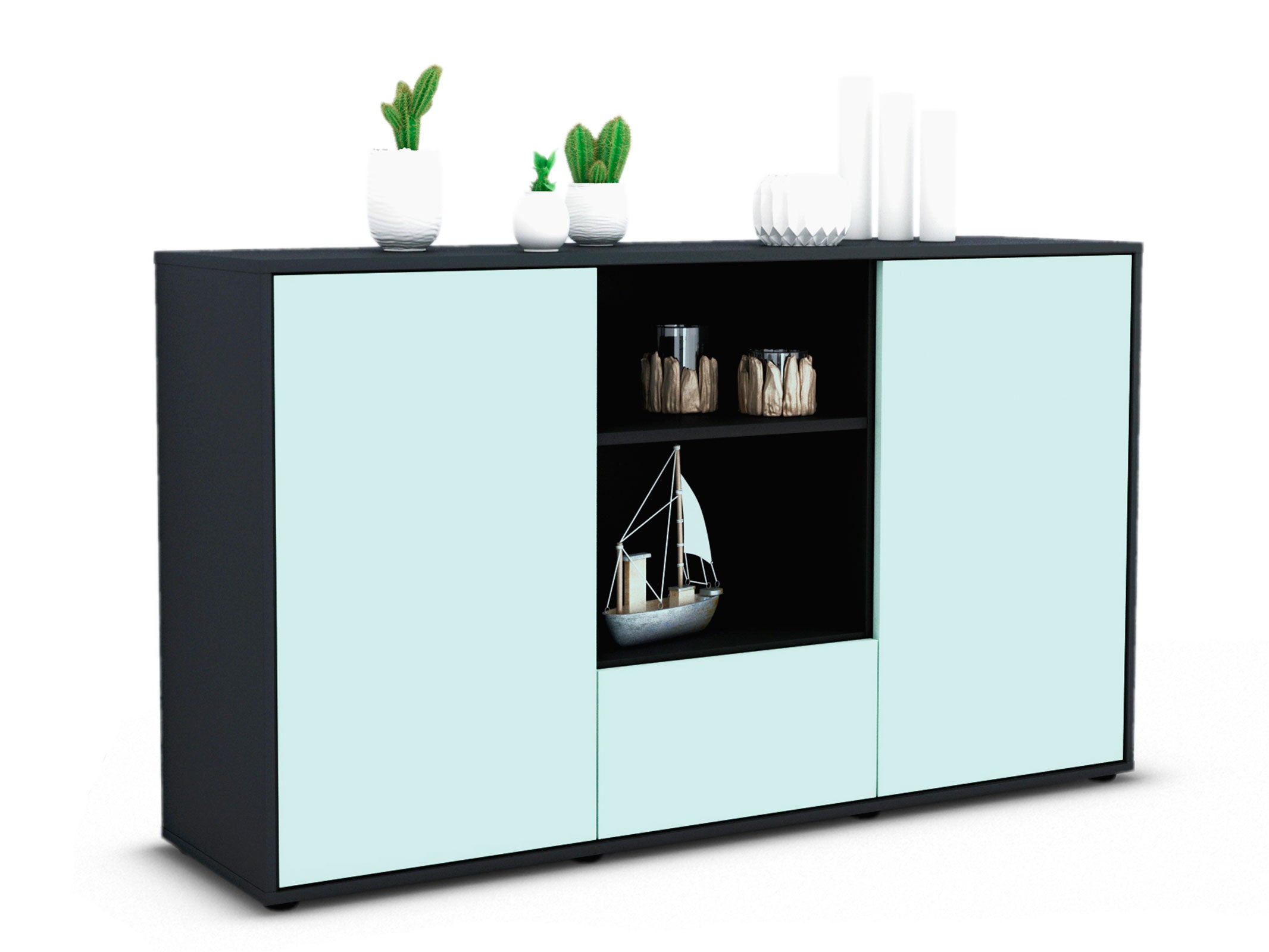 Sideboard - Desideria - Design Farbakzent - Freistehend mit Push to Open 136 cm Anthrazit