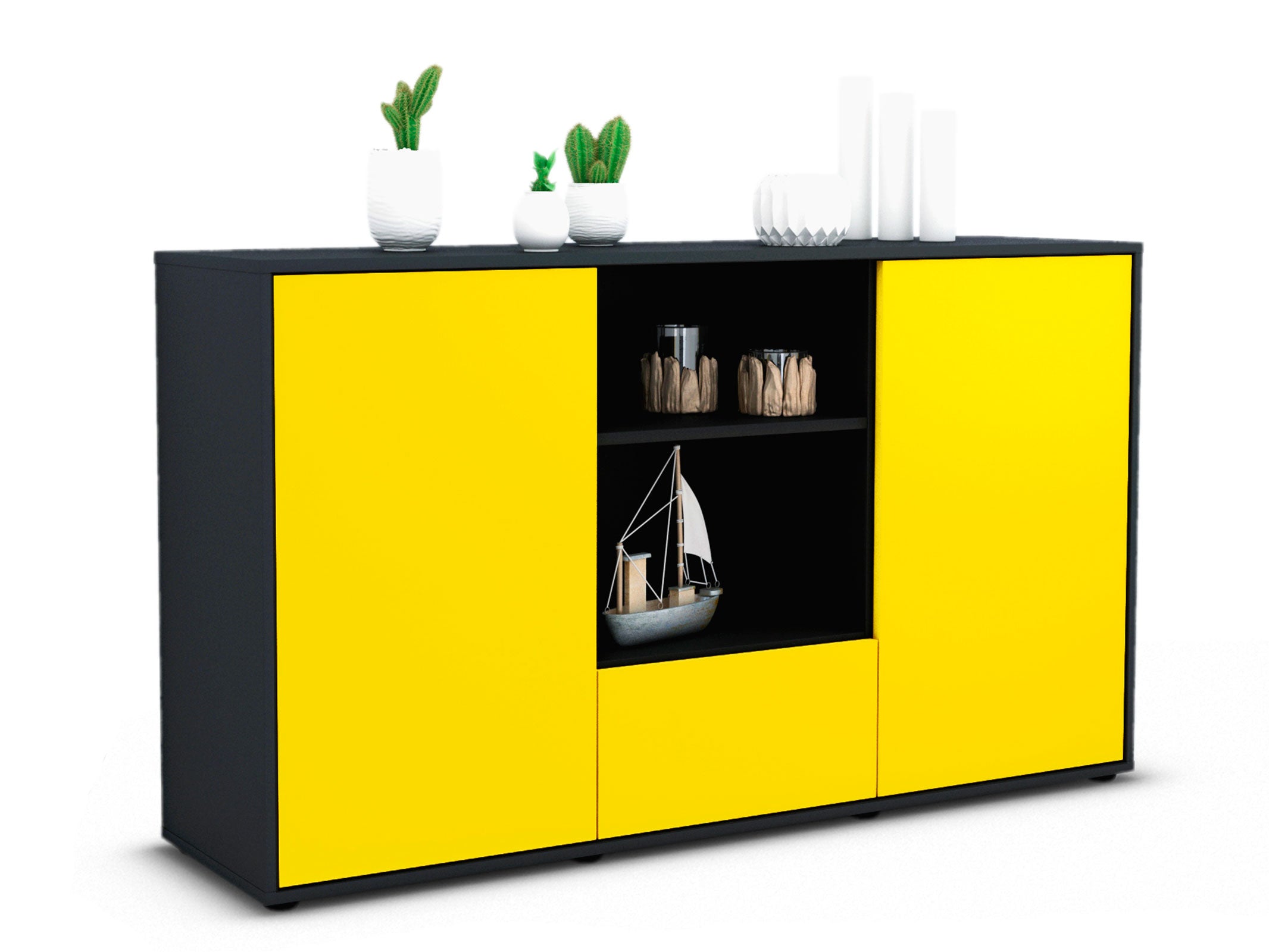 Sideboard - Desideria - Design Farbakzent - Freistehend mit Push to Open 136 cm Anthrazit
