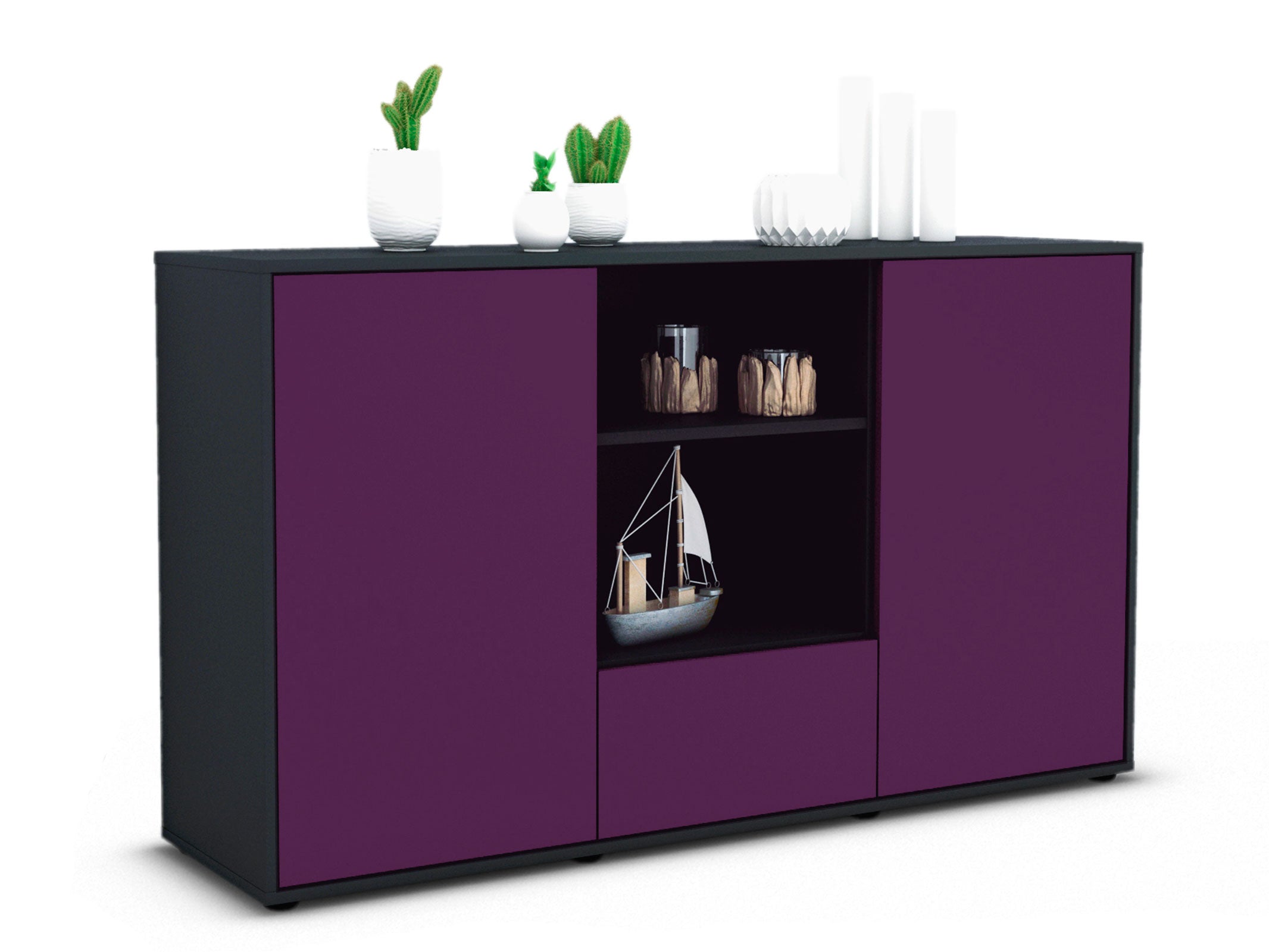 Sideboard - Desideria - Design Farbakzent - Freistehend mit Push to Open 136 cm Anthrazit
