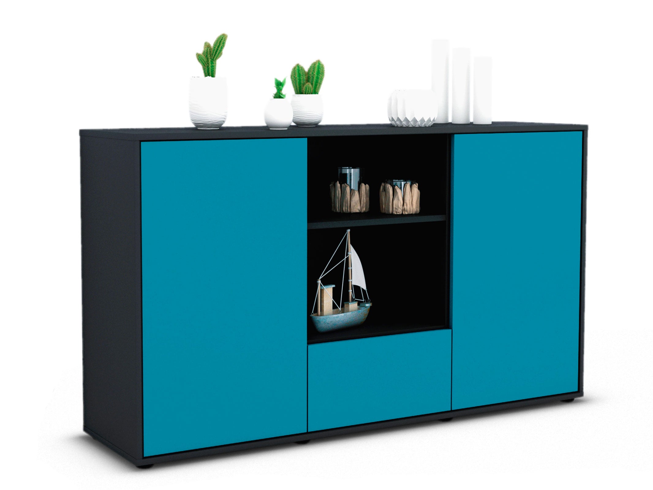 Sideboard - Desideria - Design Farbakzent - Freistehend mit Push to Open 136 cm Anthrazit