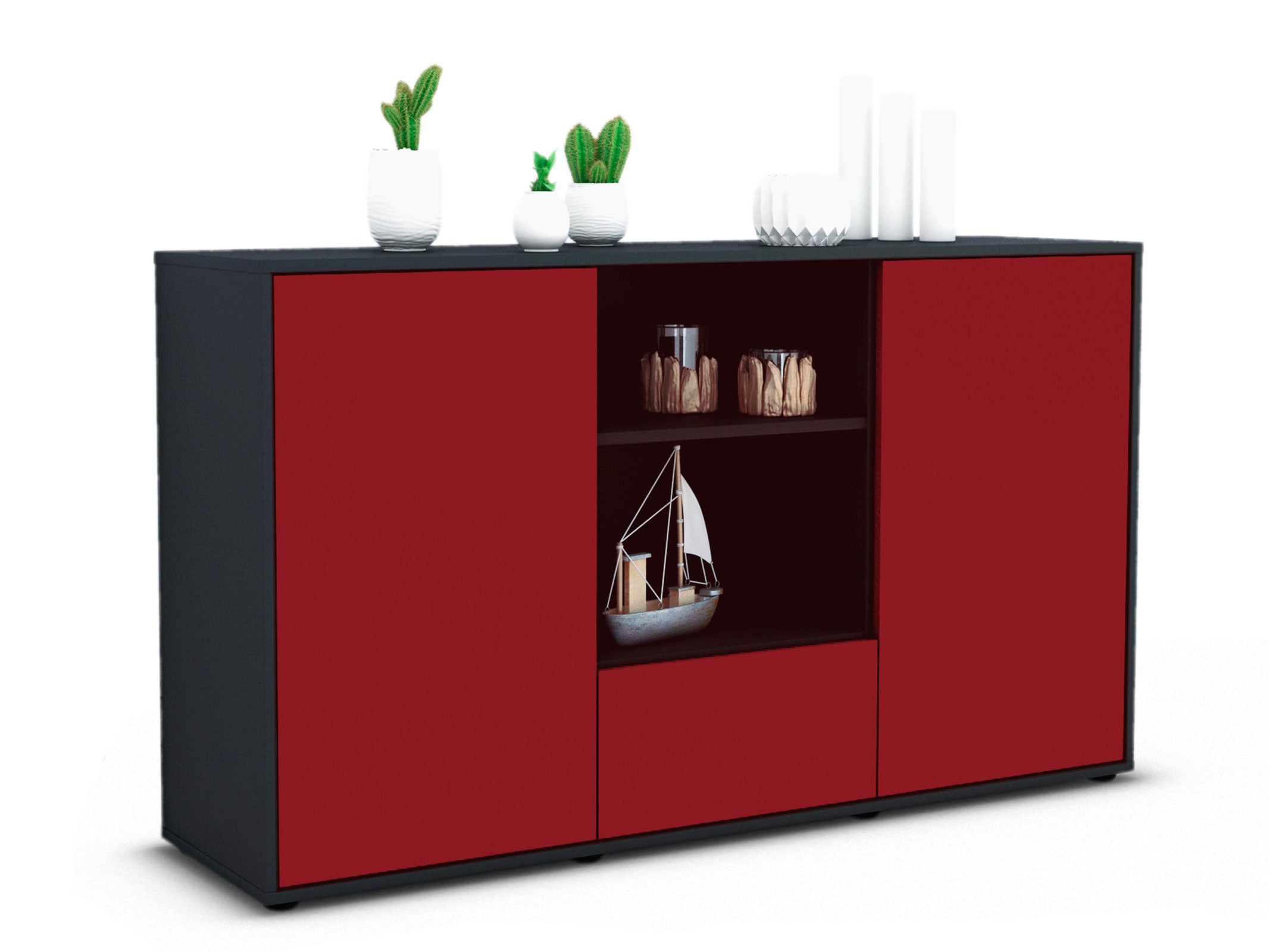 Sideboard - Desideria - Design Farbakzent - Freistehend mit Push to Open 136 cm Anthrazit