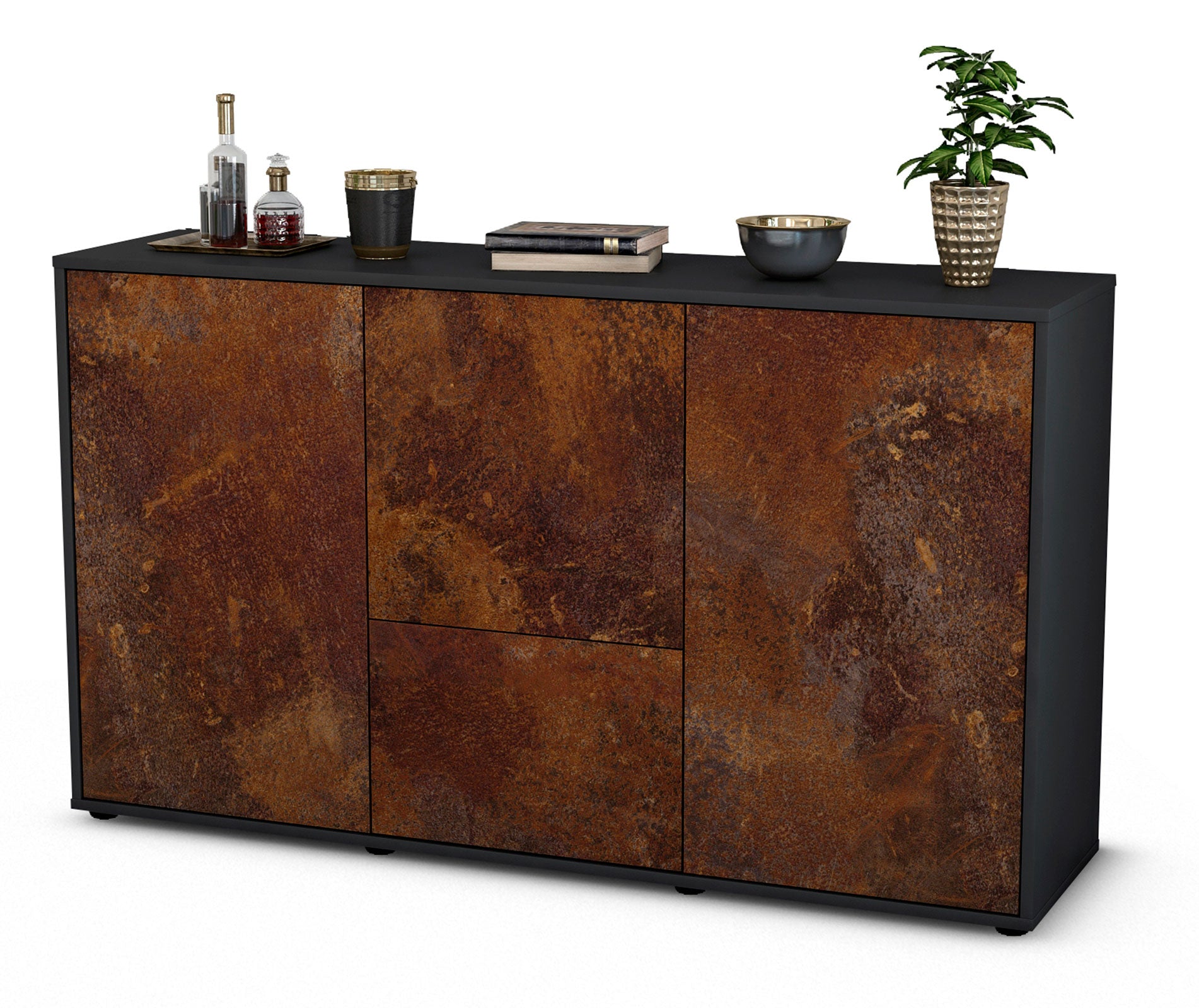 Sideboard - Diana - Design Industrie Stil - Freistehend mit Push to Open 136 cm Anthrazit