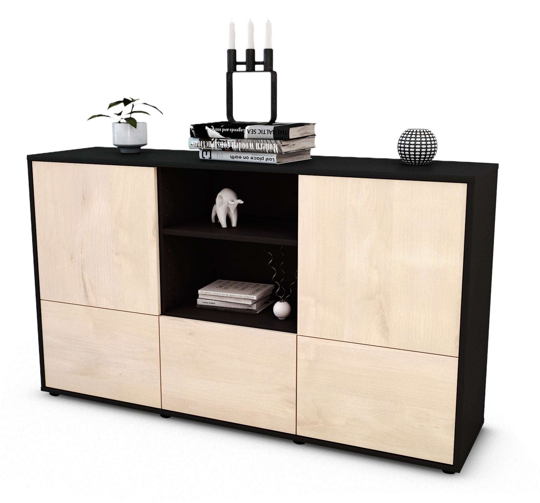 Sideboard - Diellza - Design Holzdekor - Freistehend mit Push to Open