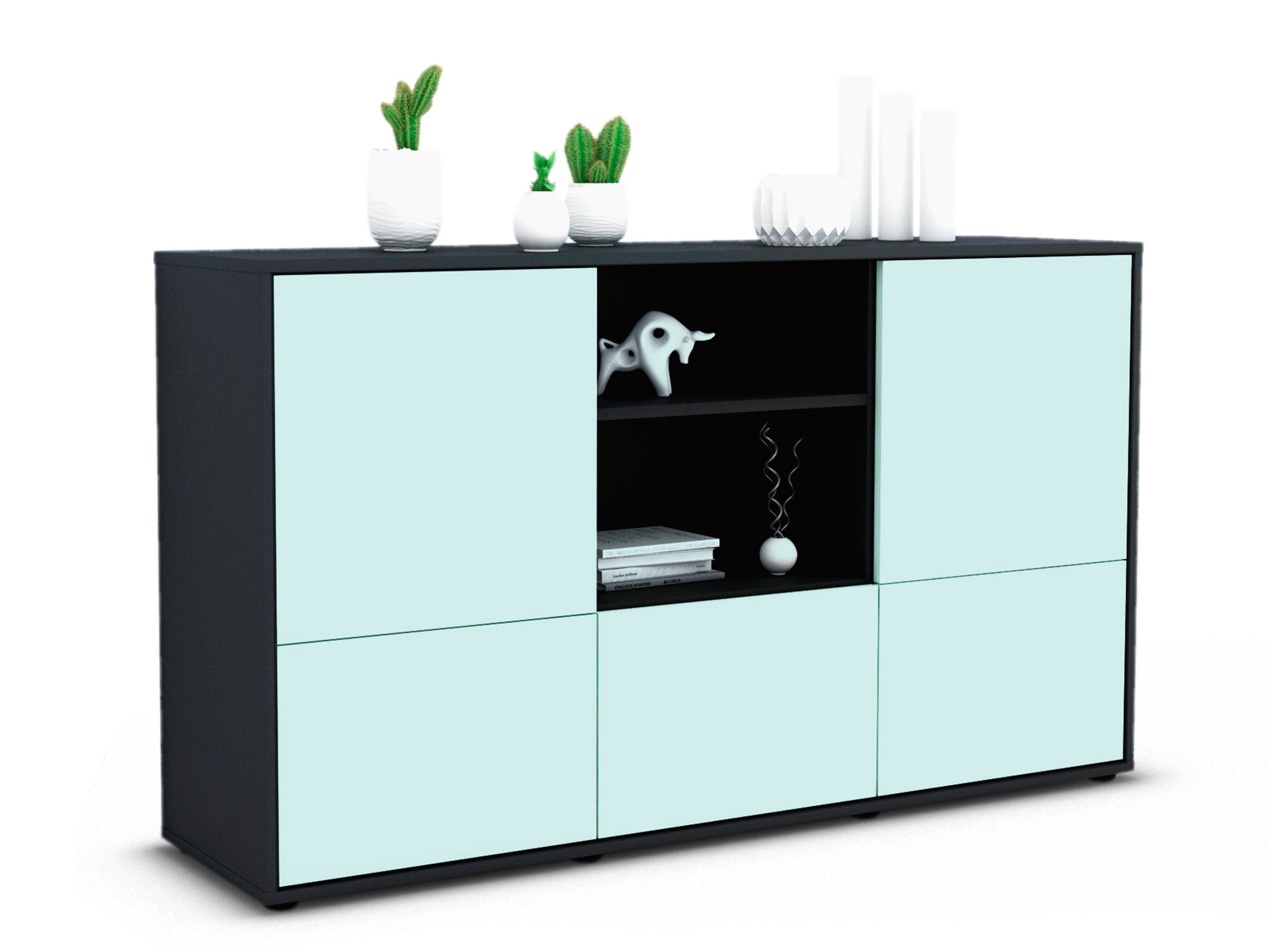 Sideboard - Diellza - Design Farbakzent - Freistehend mit Push to Open 136 cm Anthrazit