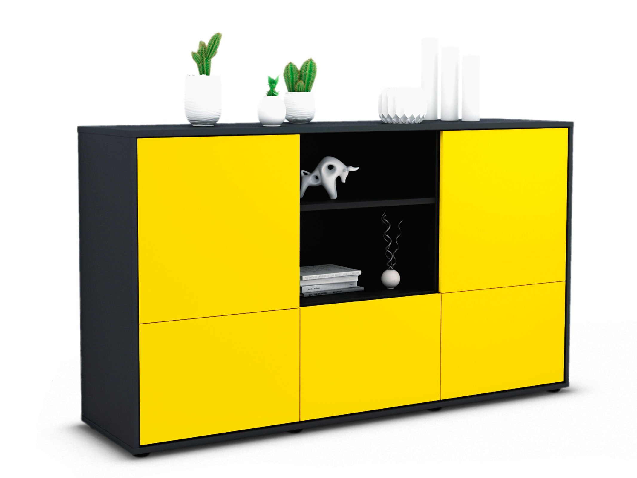 Sideboard - Diellza - Design Farbakzent - Freistehend mit Push to Open 136 cm Anthrazit