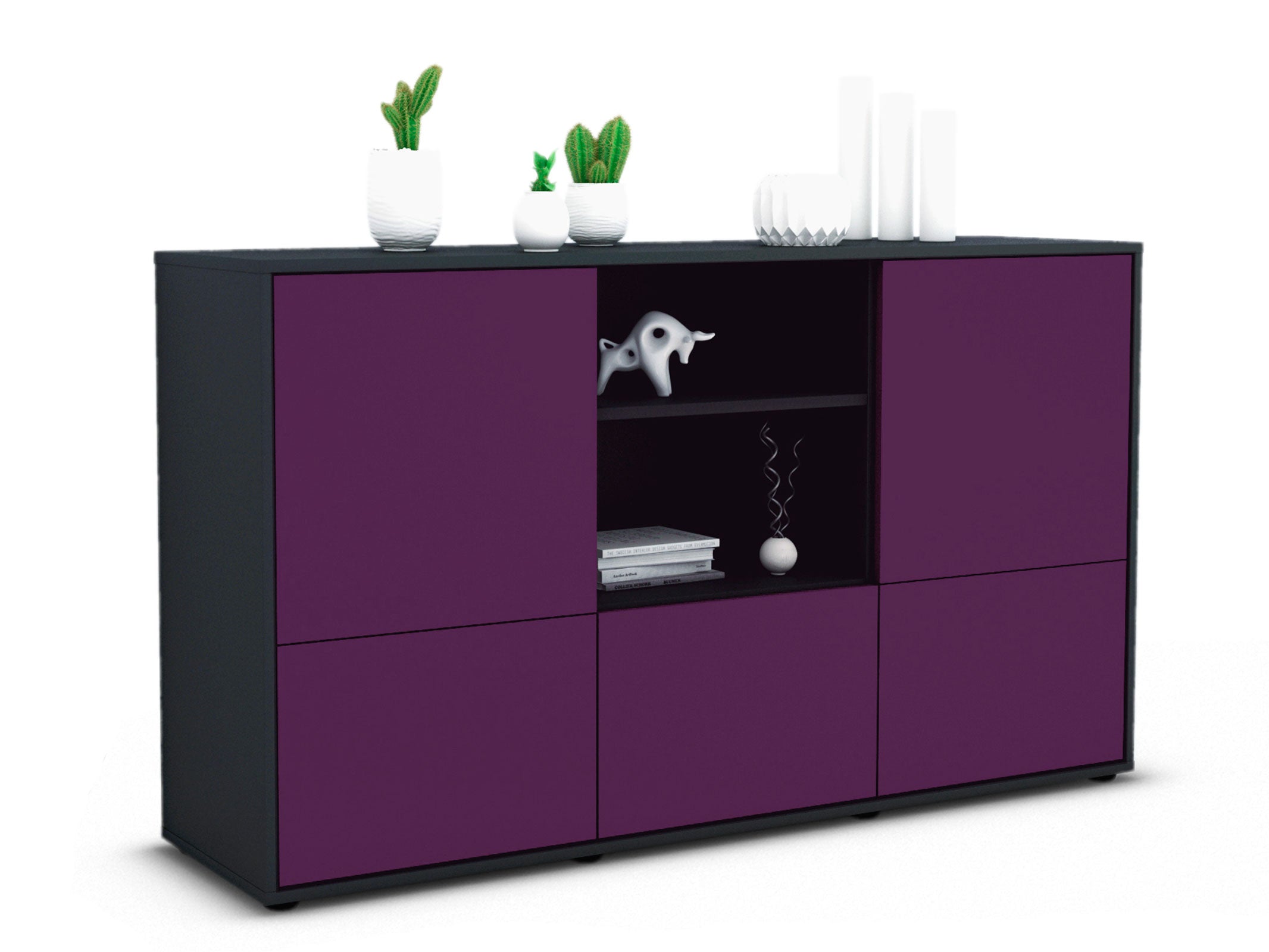 Sideboard - Diellza - Design Farbakzent - Freistehend mit Push to Open 136 cm Anthrazit